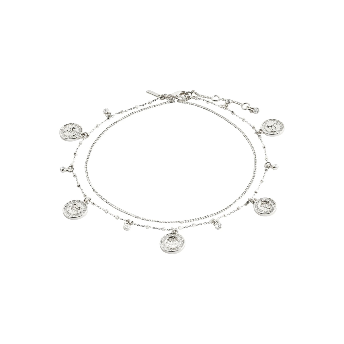 Chaîne de cheville argentée avec pendentifs ronds scintillants