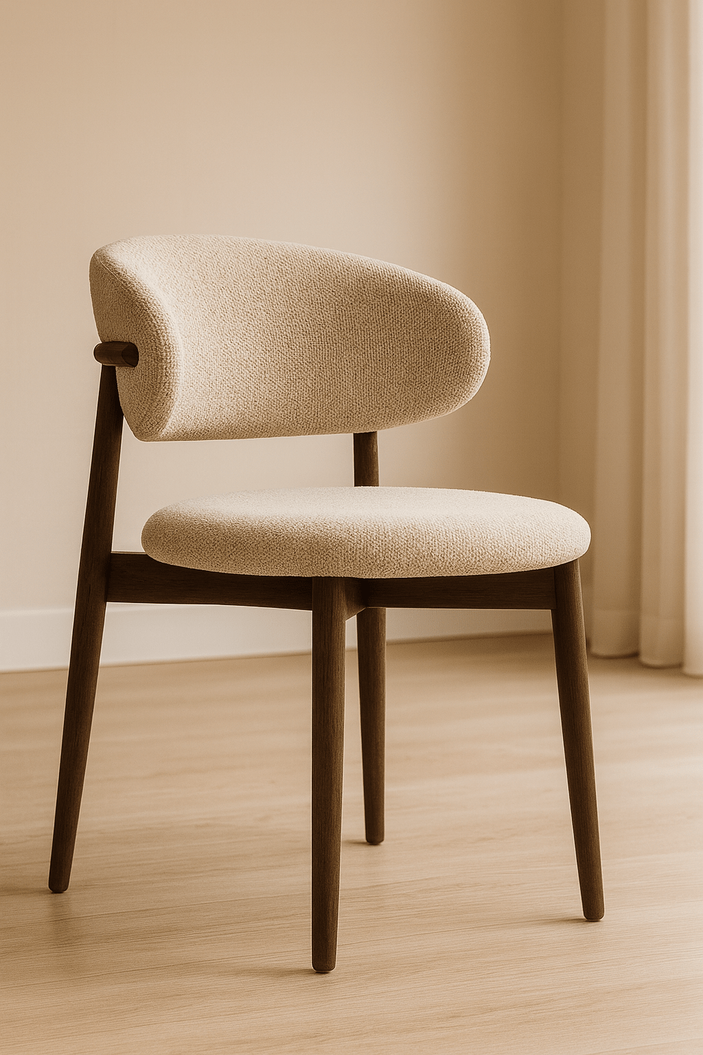 Chaise RISA | Chaise Japandi design | Assise confortable | Bois de frêne & tissu coton - lin - Les Trouvailles de JustineChairNisu HomeBeigeBois foncéChaise simple
