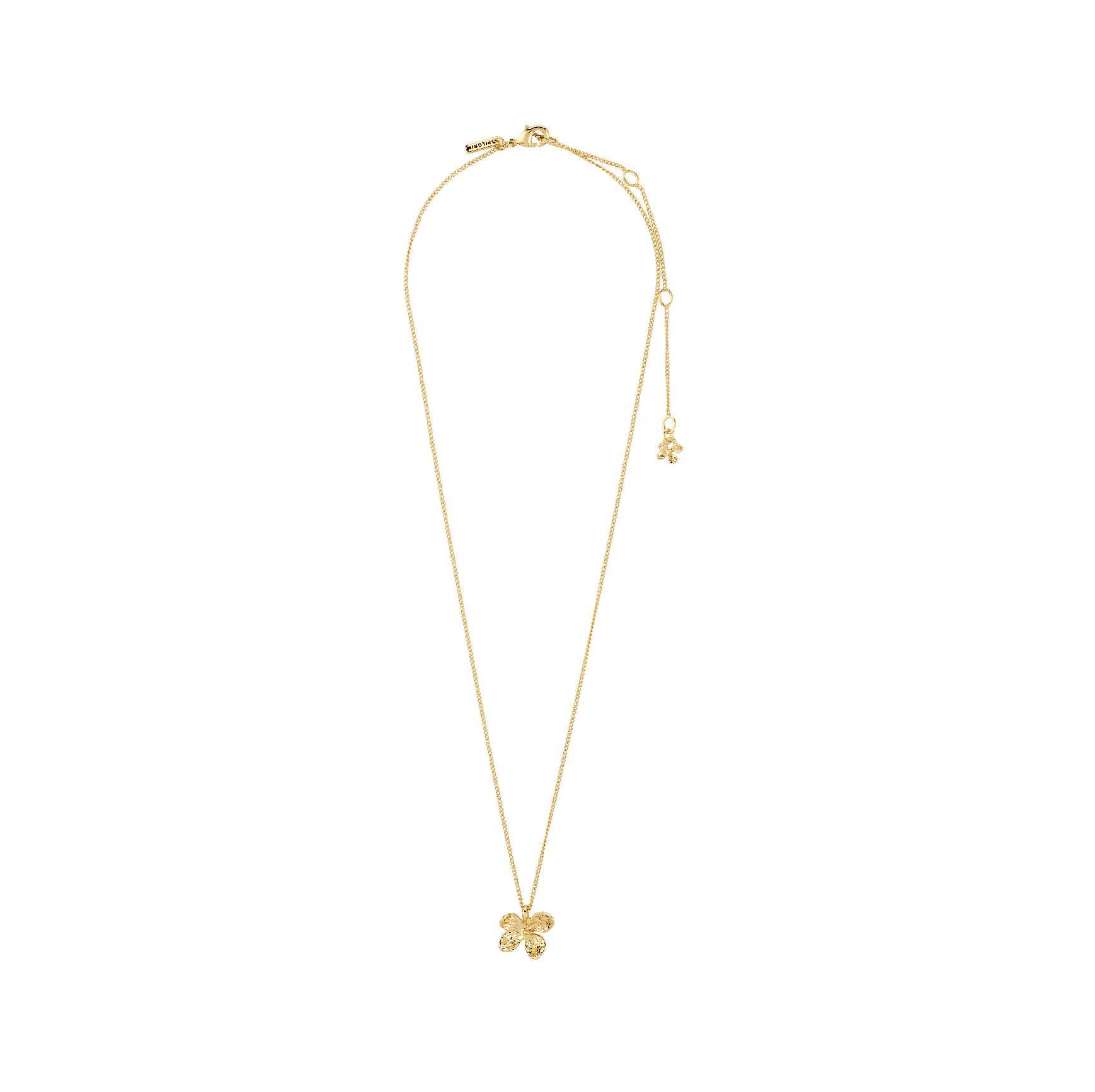 Collier plaqué or avec pendentif fleur ajourée, chaîne fine et fermoir discret