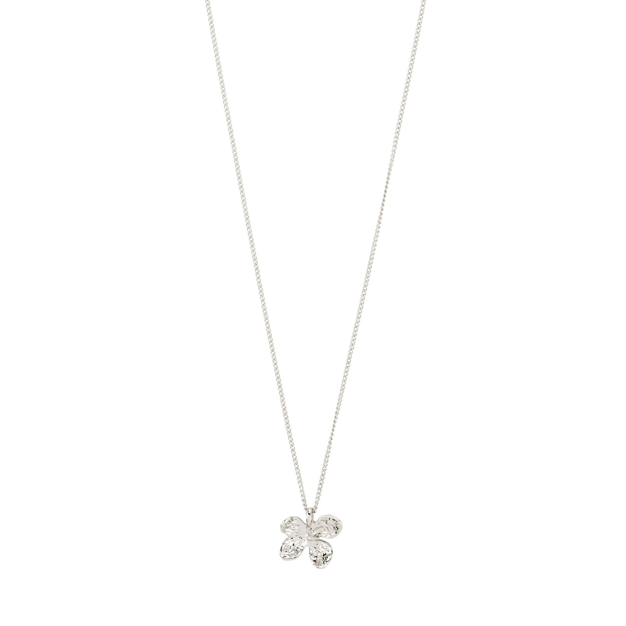 Collier plaqué argent avec pendentif fleur, chaîne longue à maillons fins