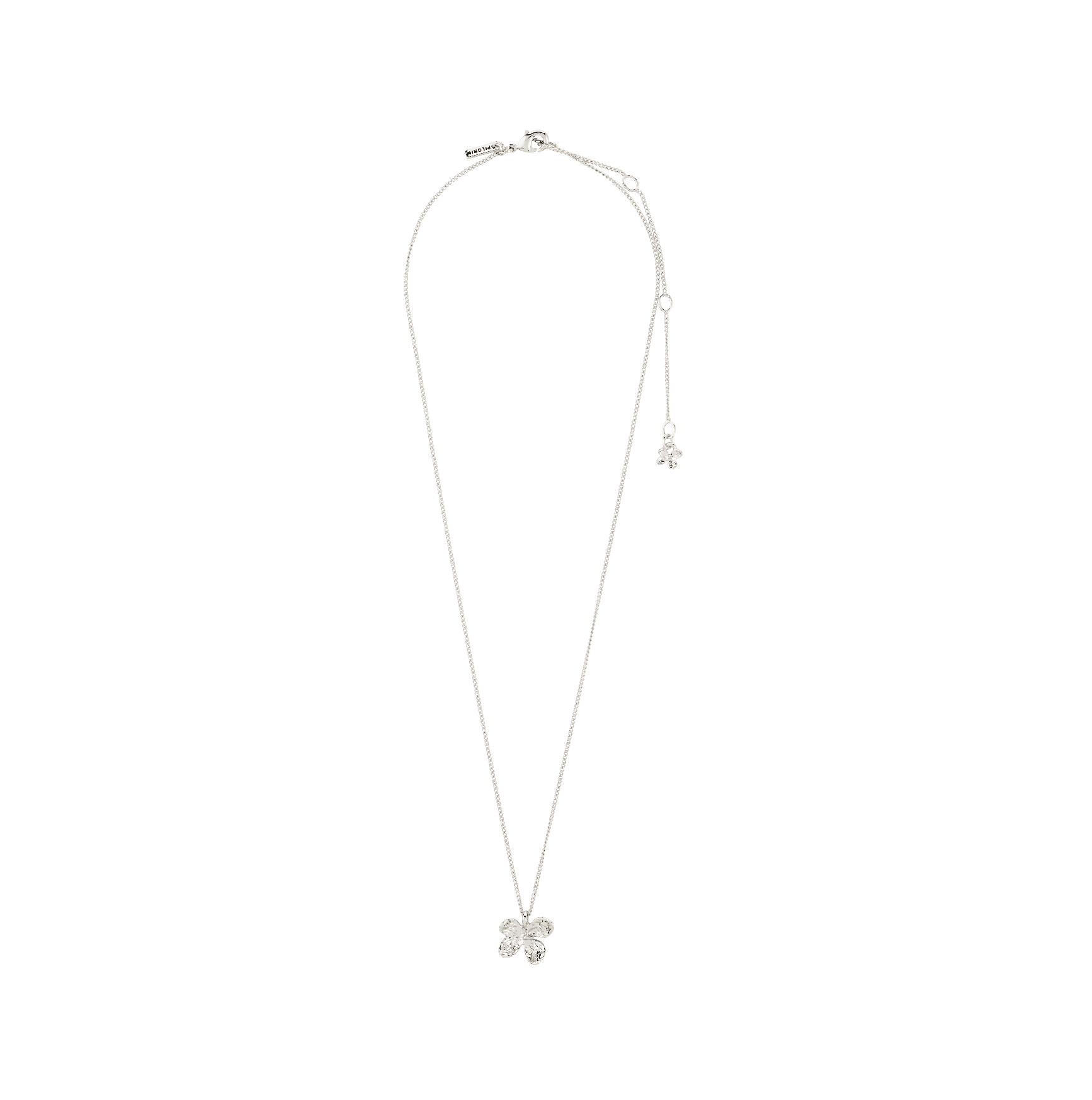 Collier plaqué argent, pendentif fleur au bas de la chaîne, motif délicat