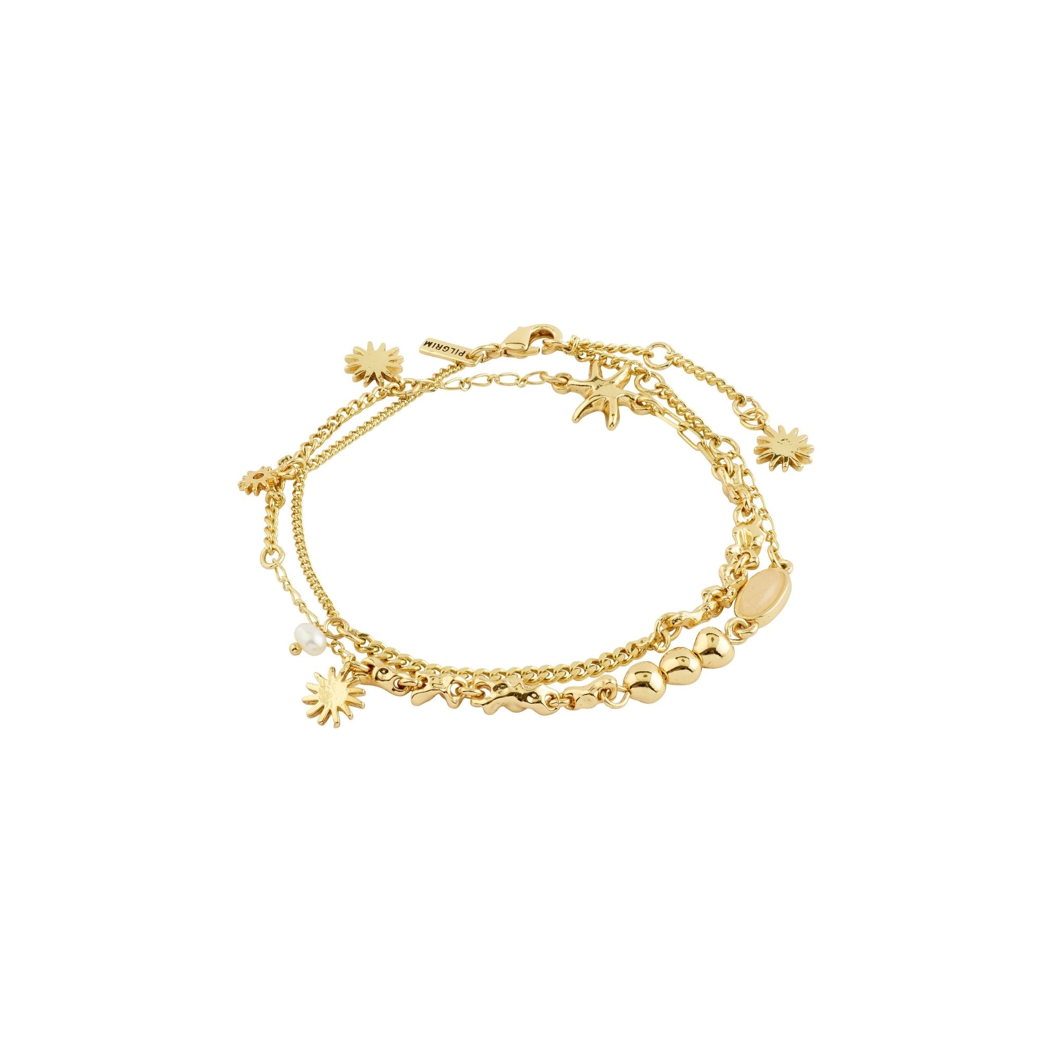 Collier et bracelet PRISM 2-en-1 Pilgrim fait à la main avec perle d’eau douce, jade blanc, breloques et matériaux recyclés.