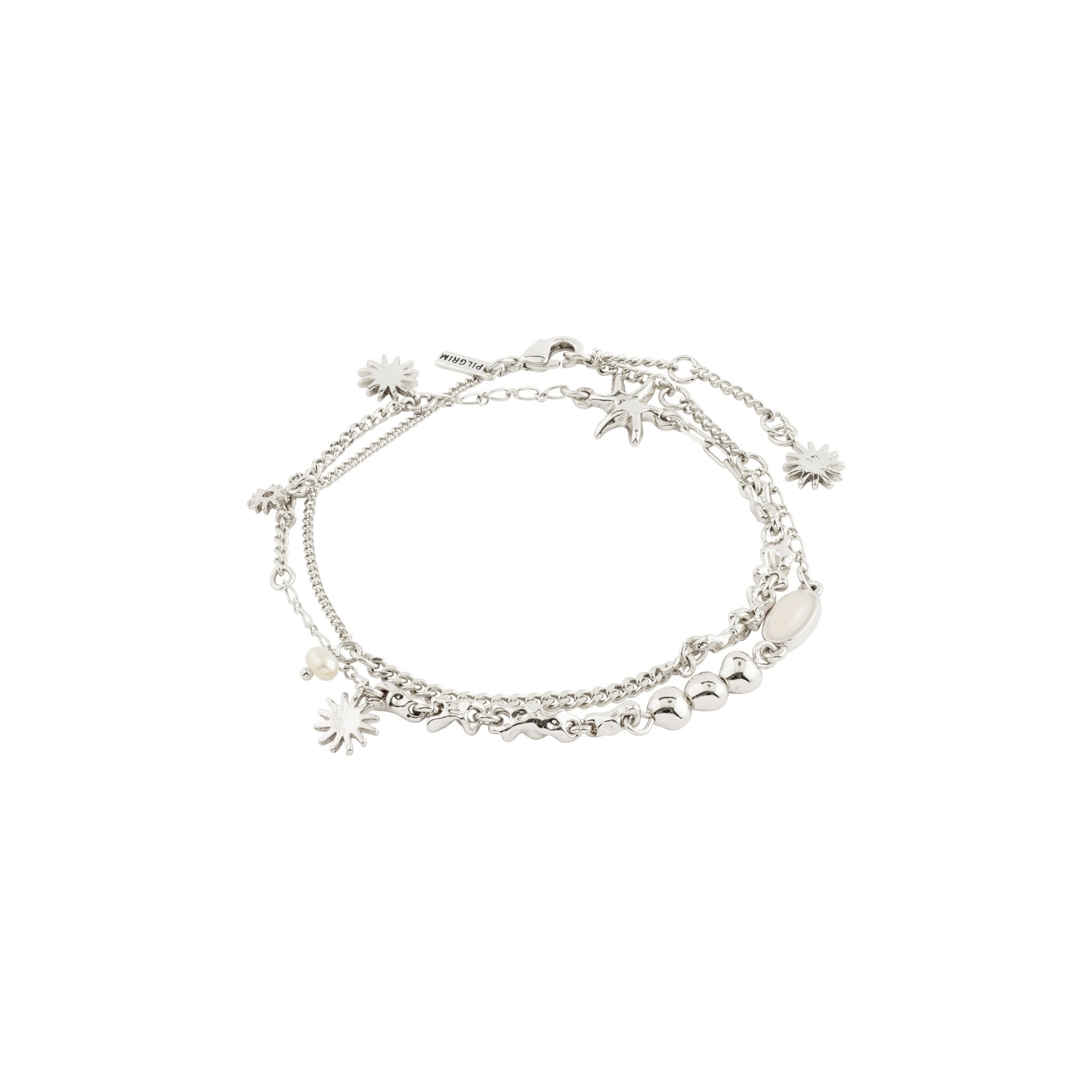 Bracelet-collier 2-en-1 plaqué argent : bracelet à chaînons et breloques étoiles