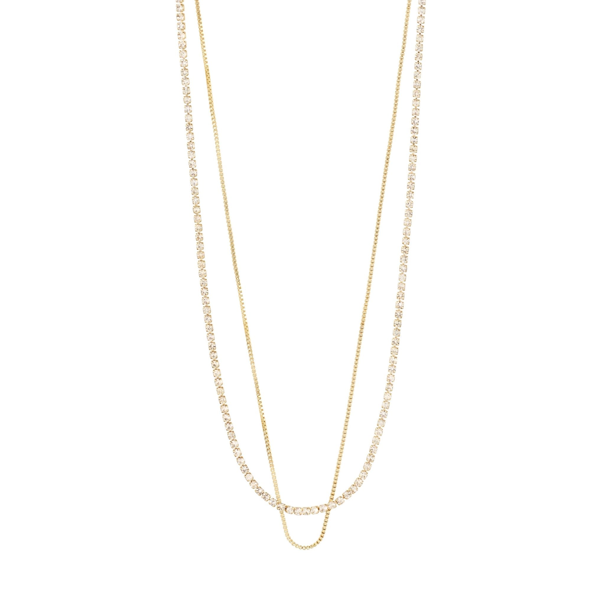 Collier MILLE 2-en-1 Pilgrim avec chaînes superposées plaquée or et cristaux Preciosa.