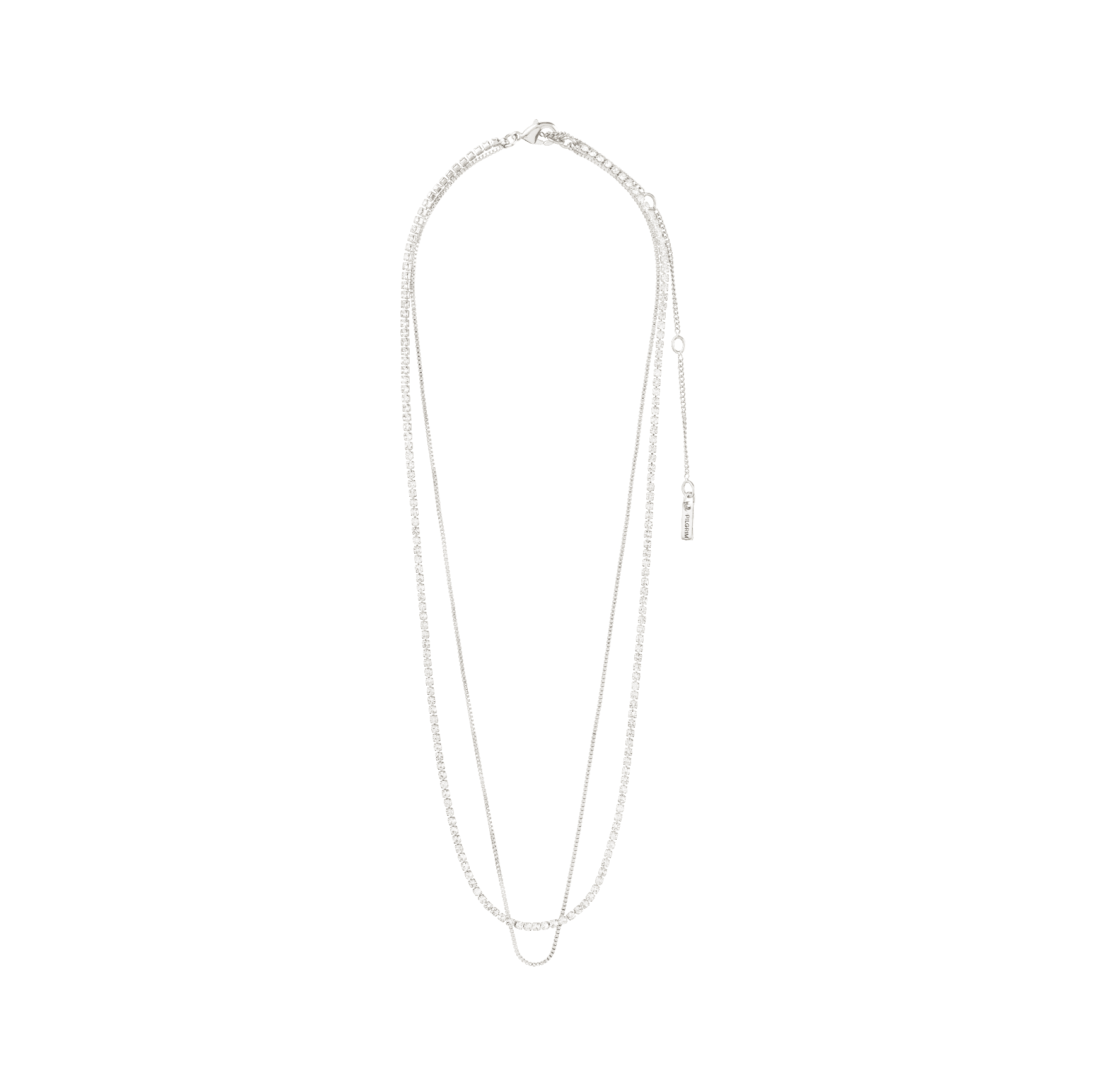Collier MILLE 2-en-1 plaqué or, vue de face : deux chaînes superposées à cristaux