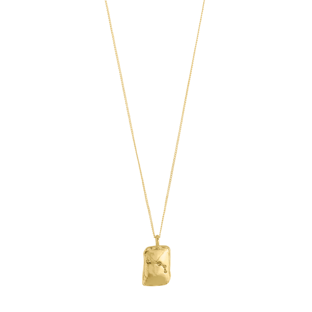 Collier pendentif Bélier plaqué or : pendentif rectangulaire gravé, chaîne fine.