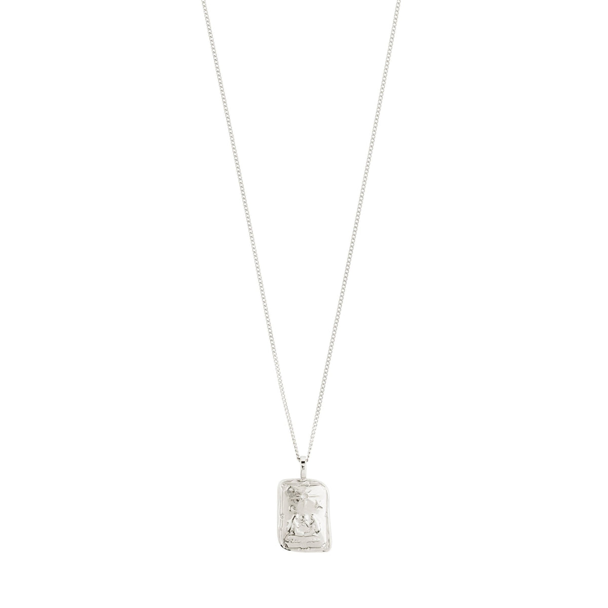 Collier à pendentif rectangulaire Gémeaux plaqué argent, chaîne fine et fermoir discret