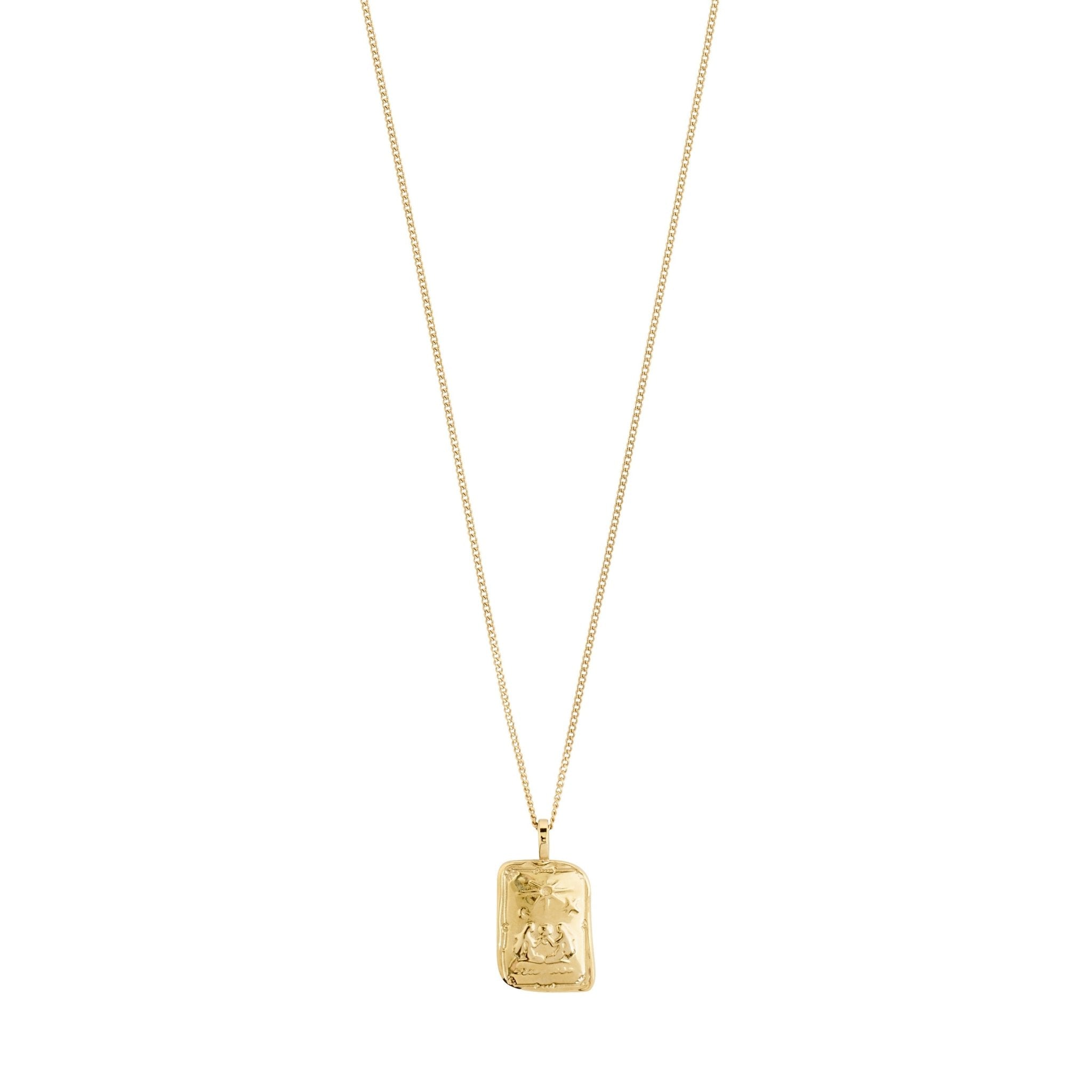 Collier à pendentif rectangulaire Gémeaux plaqué or, chaîne fine et fermoir discret