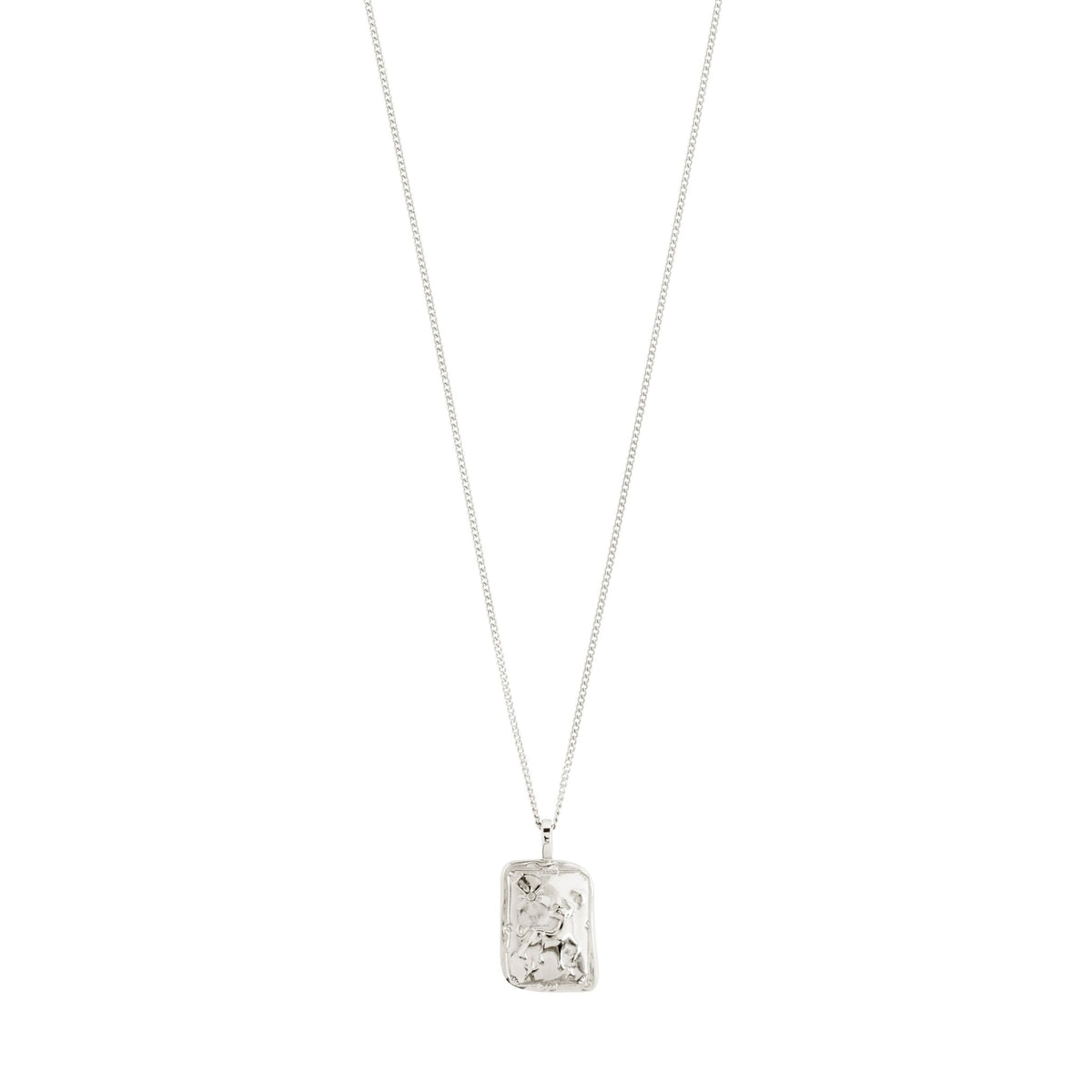 Collier Taureau argent : pendentif carré texturé sur chaîne fine