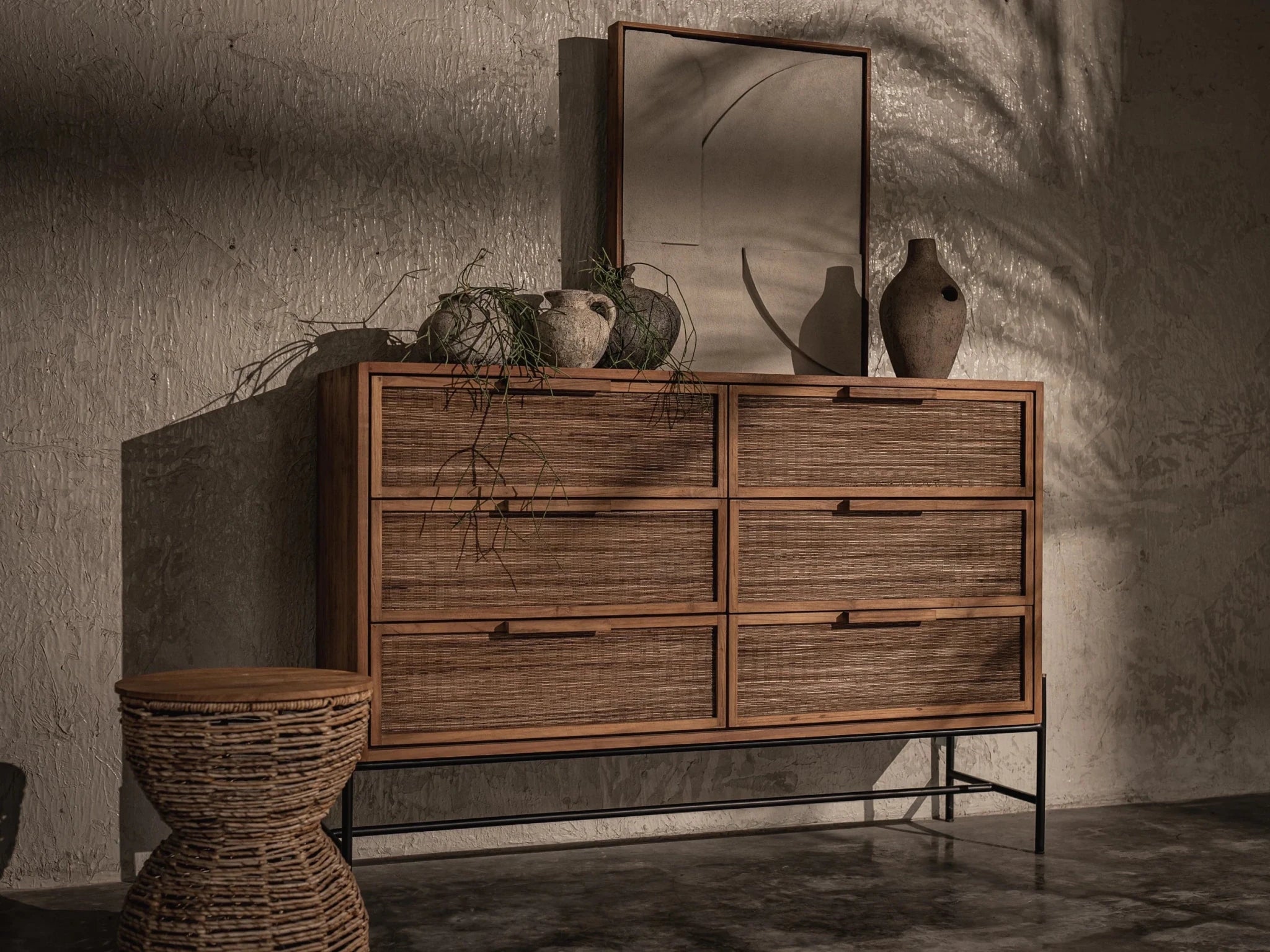 Commode Coco à 6 tiroirs | Bois de teck et fibres naturelles | dBodhi - Les Trouvailles de JustineCommodesCRUSOË