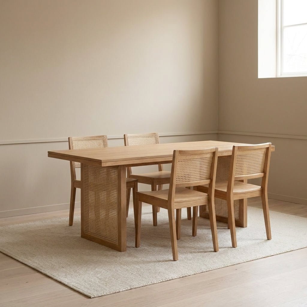 Corwin Dining Table | Oak and Wicker | Handcrafted