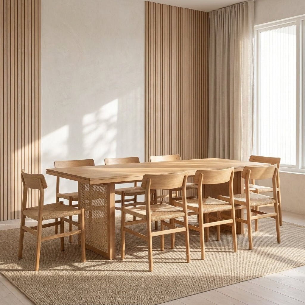 Corwin Dining Table | Oak and Wicker | Handcrafted