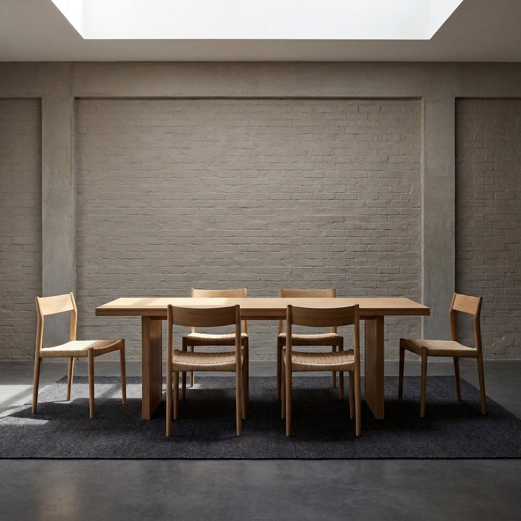 Corwin Dining Table | Oak and Wicker | Handcrafted