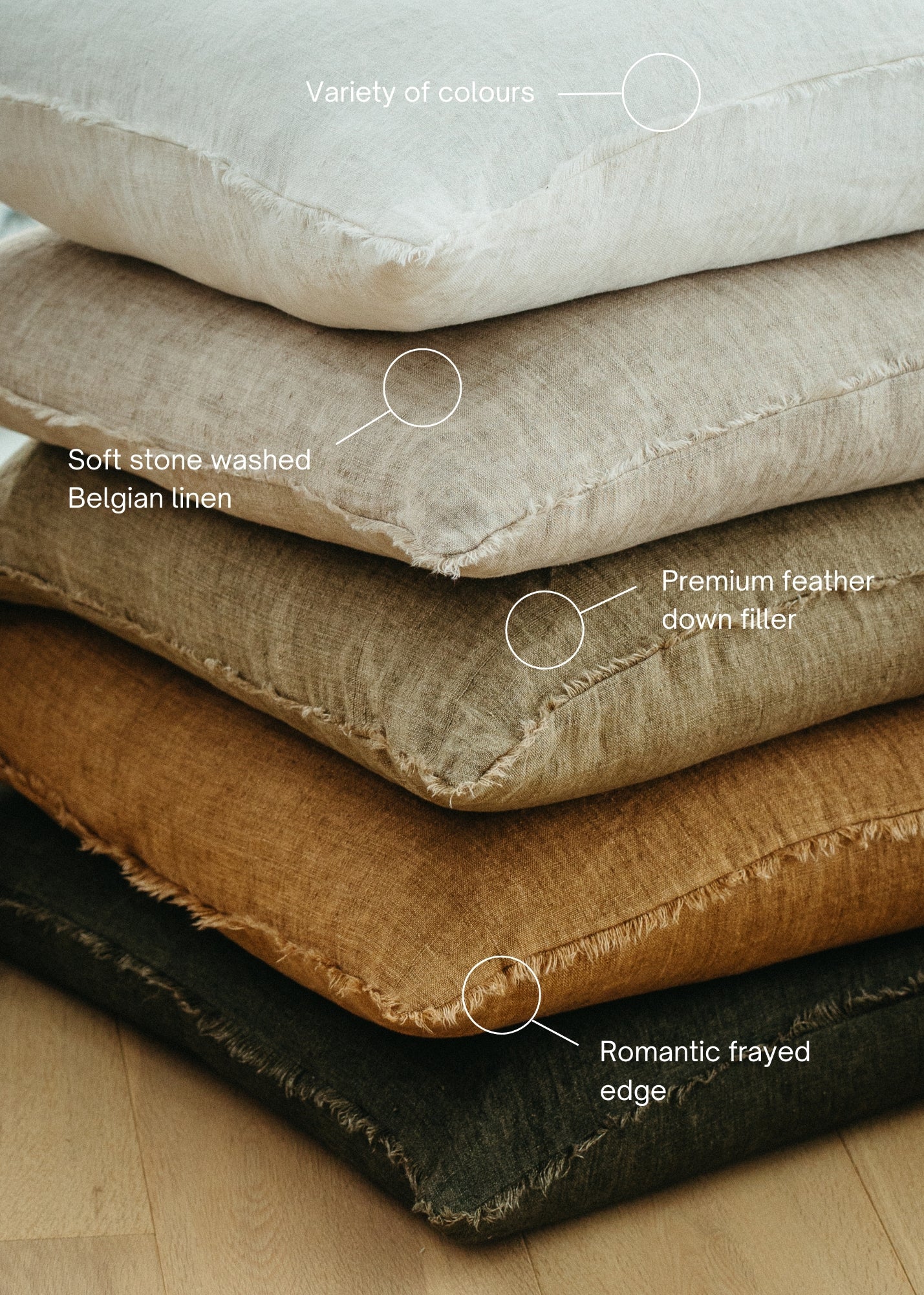 Coussin Lina Fait à la Main en Lin Belge | 60x60 cm | Redwood - Les Trouvailles de JustineIndaba HomeCOVER WITH FEATHER DOWN FILLER