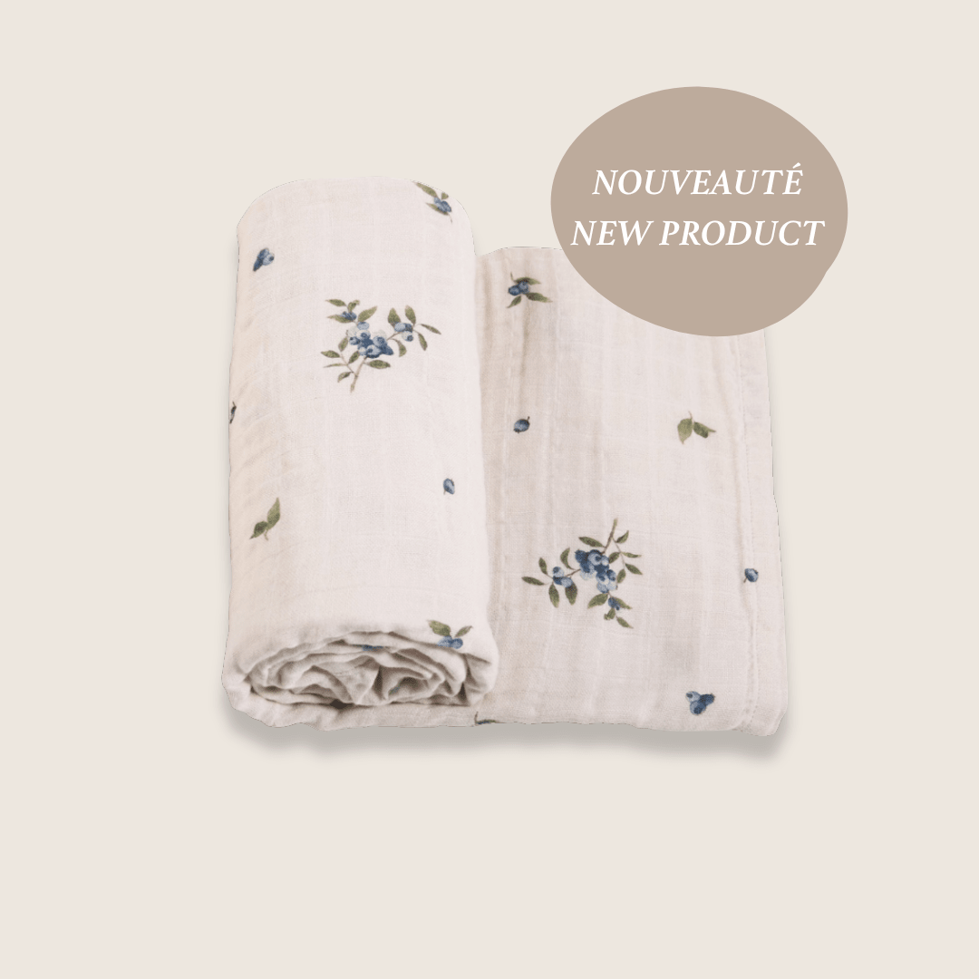 Couverture d’emmaillotage en mousseline de coton biologique couleur bleuté House of Elia