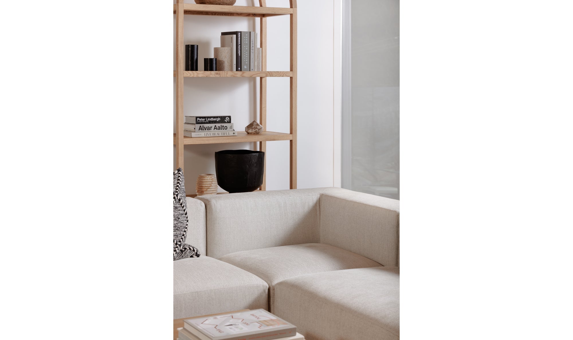 Bibliothèque Esenler en chêne blanc | Arche moderne | Étagères ouvertes | Fait à la main