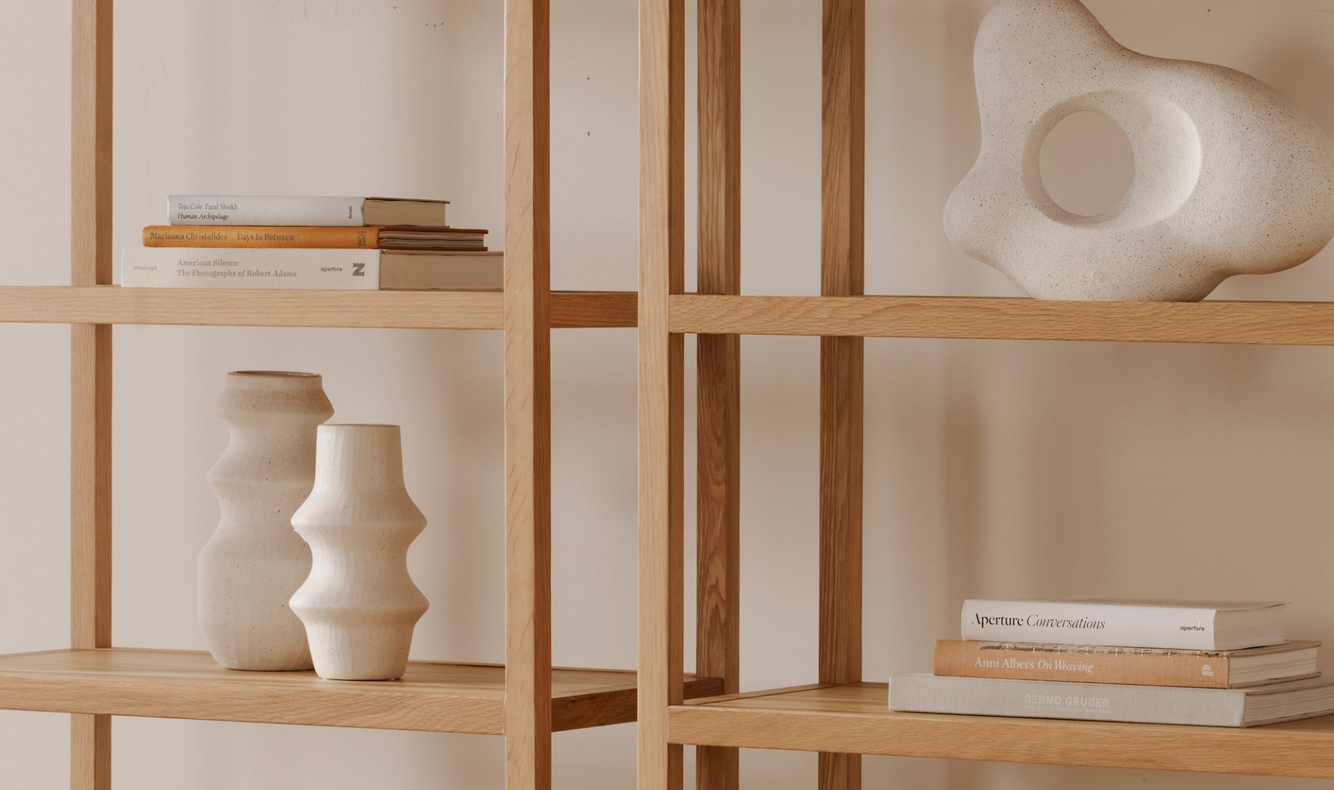 Bibliothèque Esenler en chêne blanc | Arche moderne | Étagères ouvertes | Fait à la main