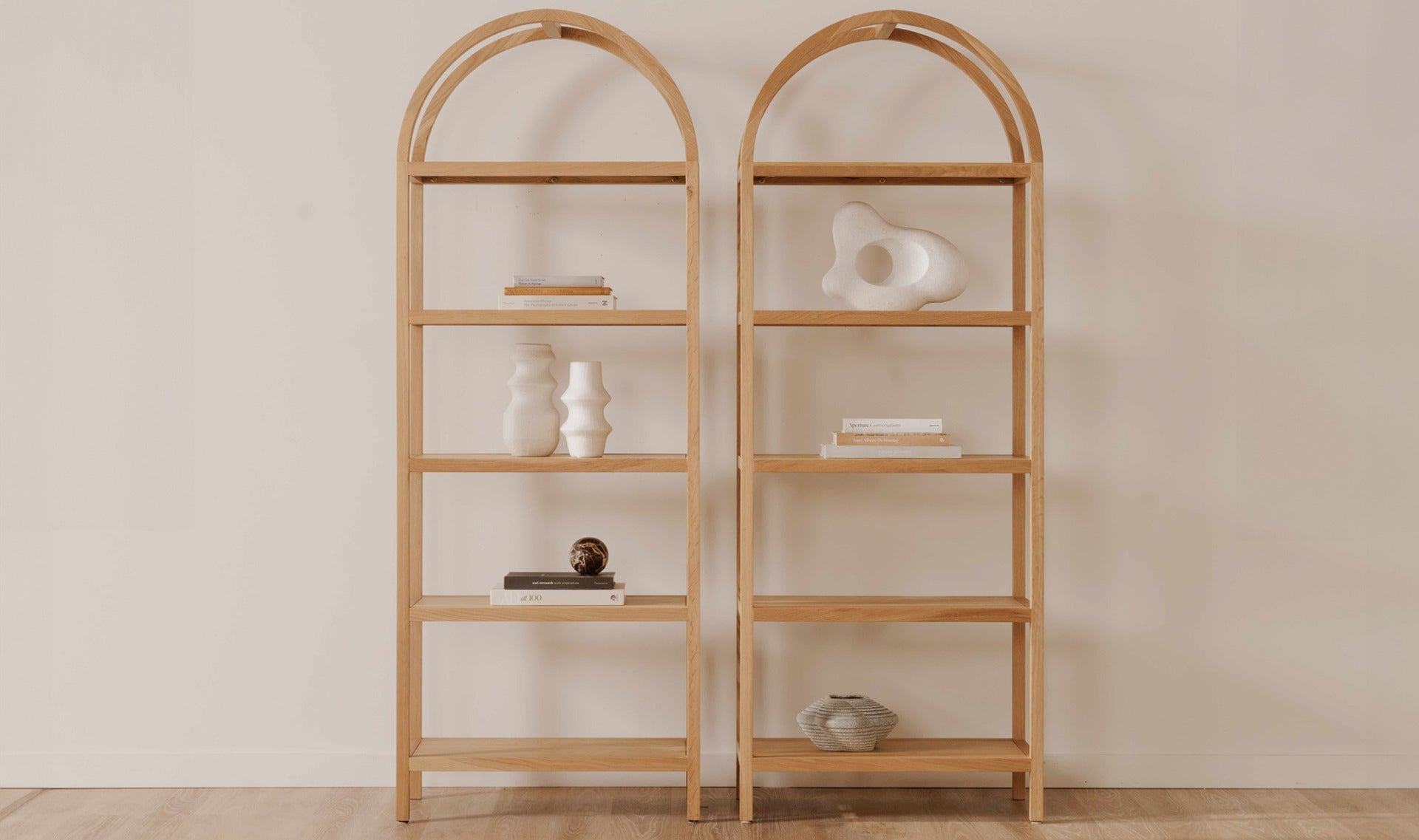Bibliothèque Esenler en chêne blanc | Arche moderne | Étagères ouvertes | Fait à la main