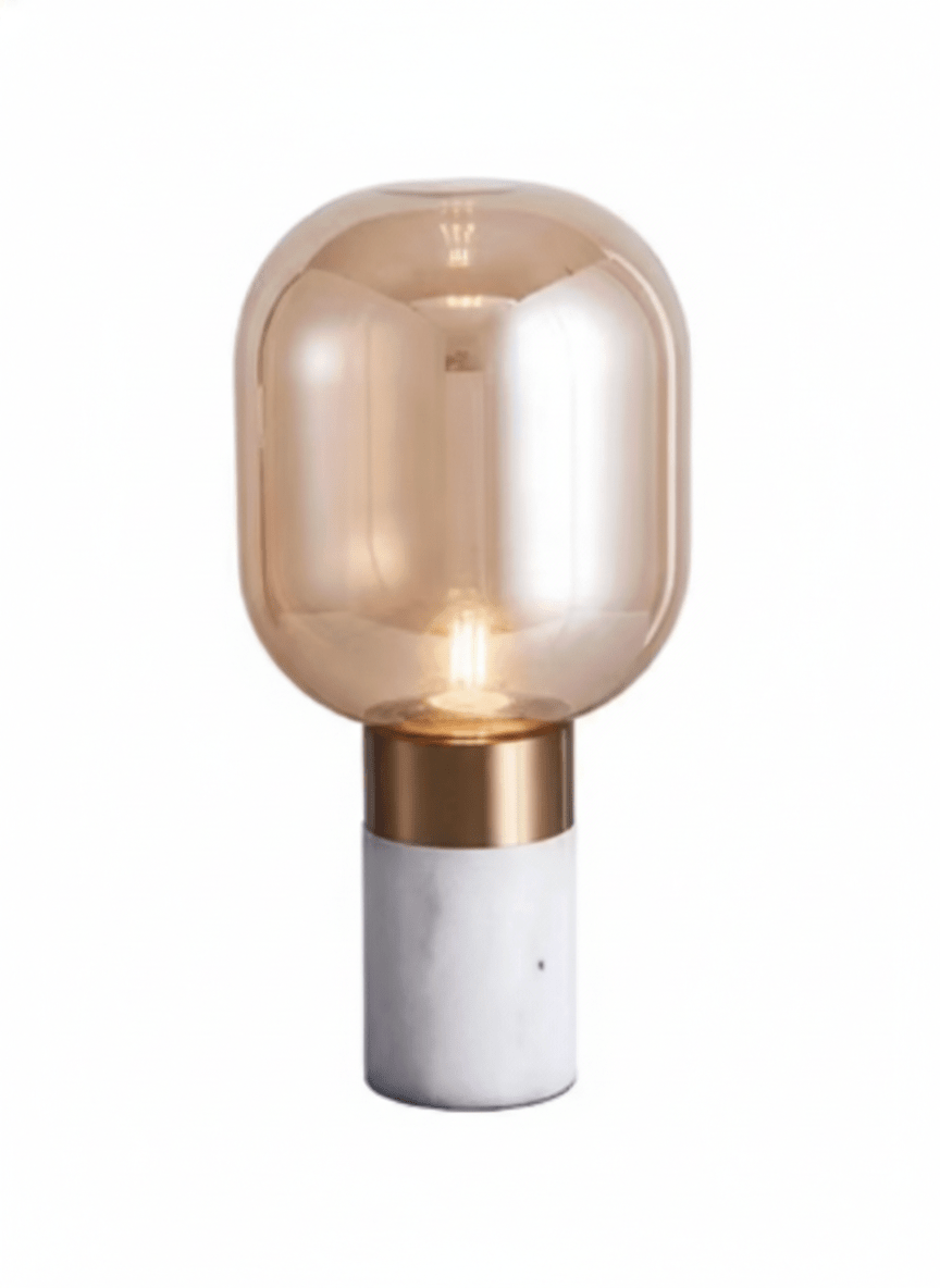 Elysian Modern Table Lamp | Acrylic Marble Effect Base | Amber Glass Shade