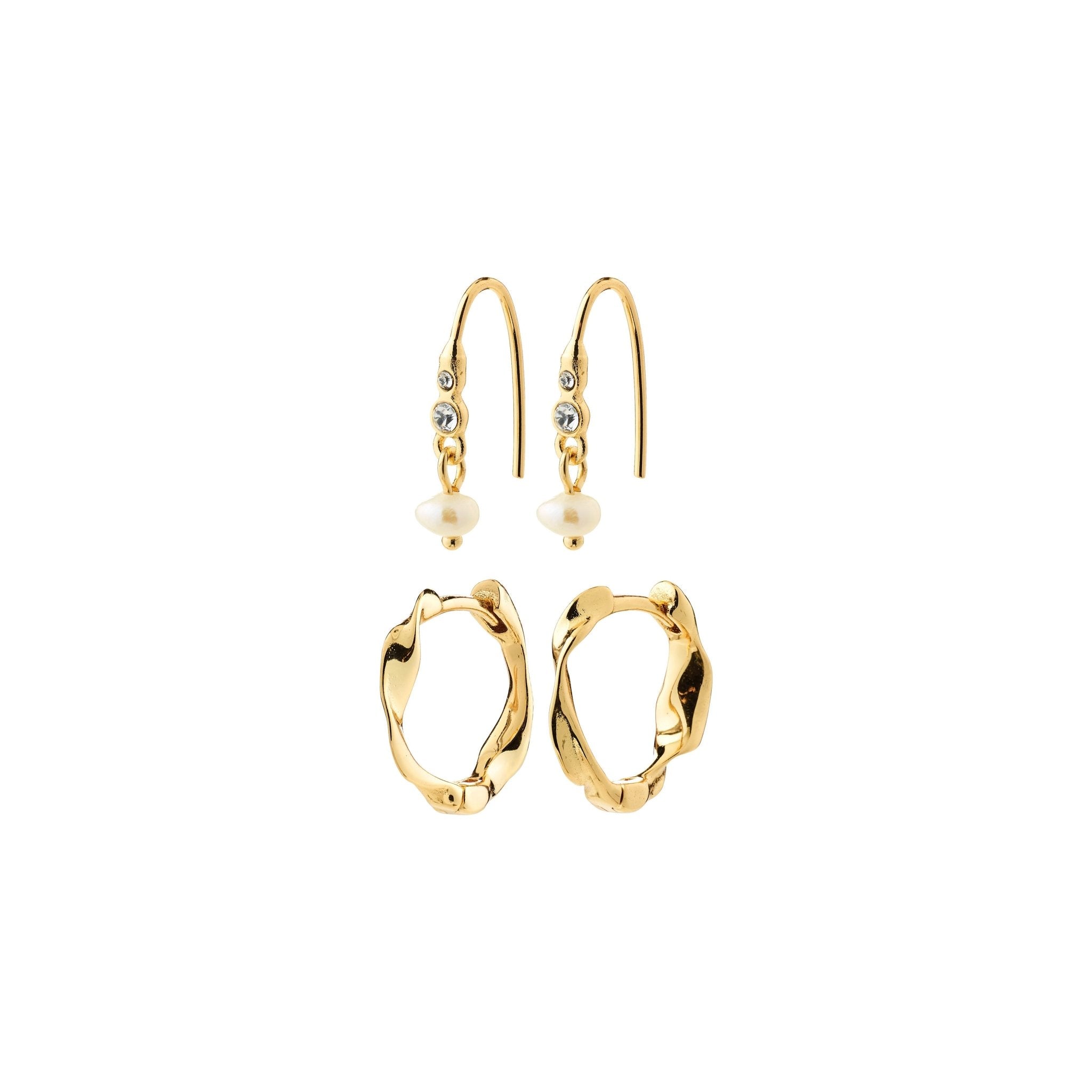 Ensemble de boucles d’oreilles MORIN 2-en-1 Pilgrim fait à la main avec créoles torsadées, cristaux Preciosa, perles d’eau douce et matériaux recyclés.