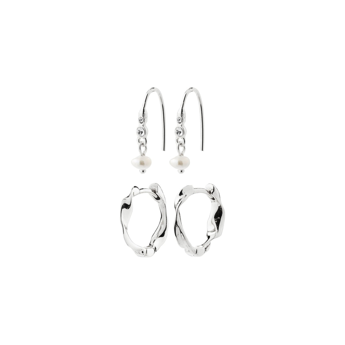 Ensemble de boucles d’oreilles MORIN 2-en-1 argentées : créoles et perles