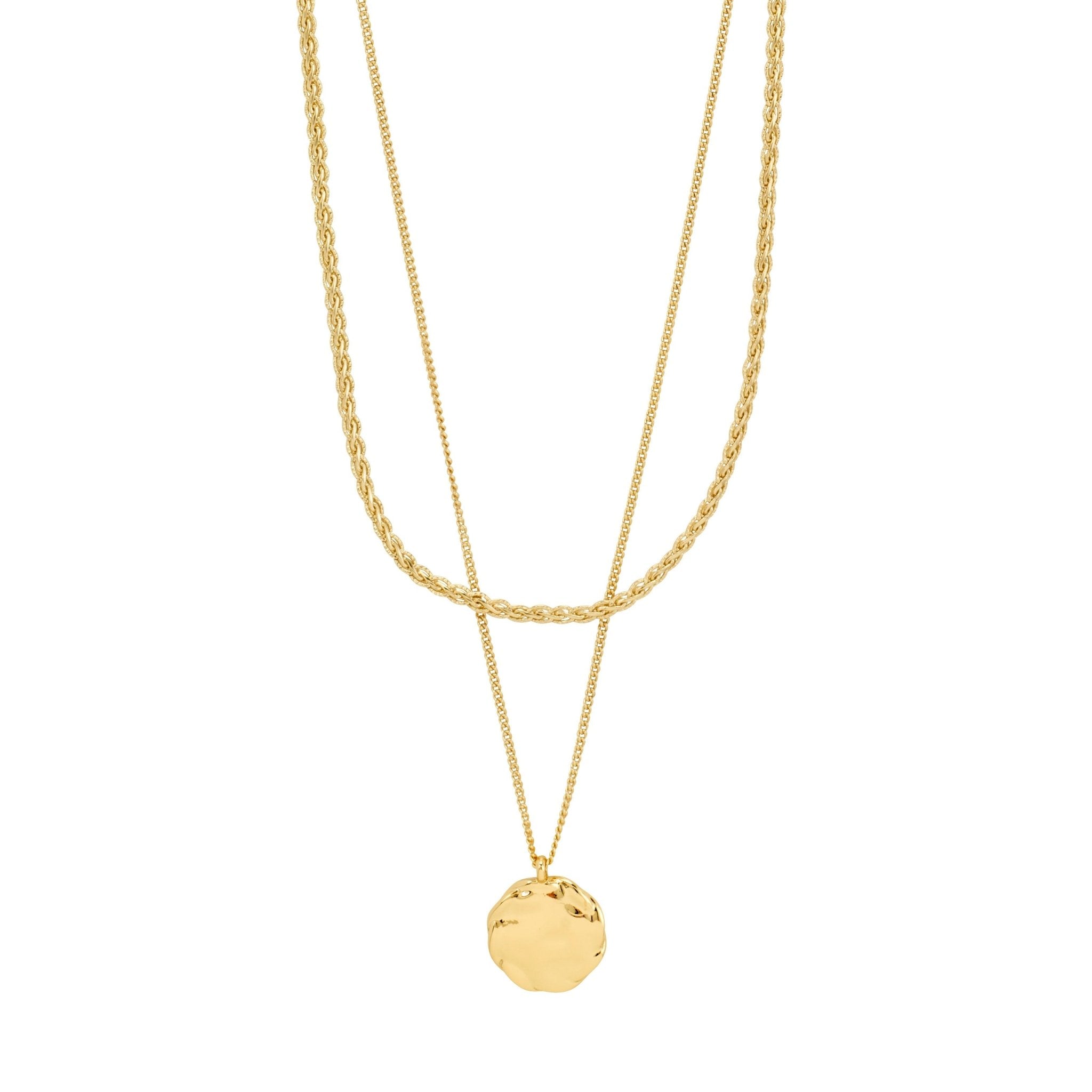 Ensemble de colliers DECLAN 2-en-1 Pilgrim fait à la main avec chaîne tressée et pendentif pièce, en plaqué or ou argent.