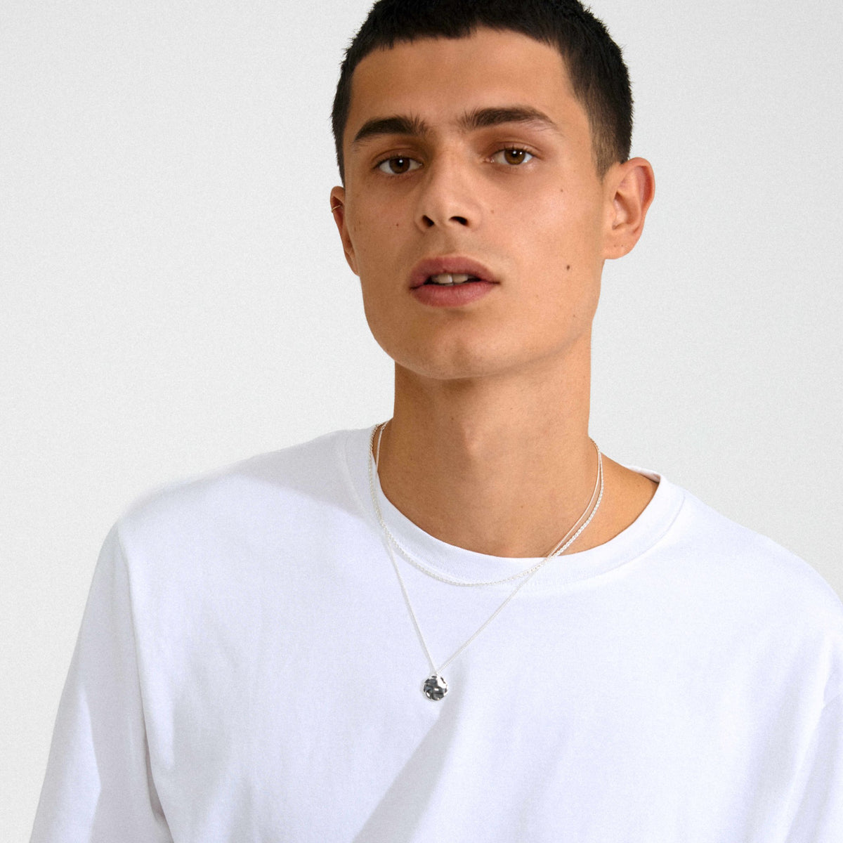 Ensemble de colliers 2-en-1 plaqué argent, chaîne fine avec pendentif rond