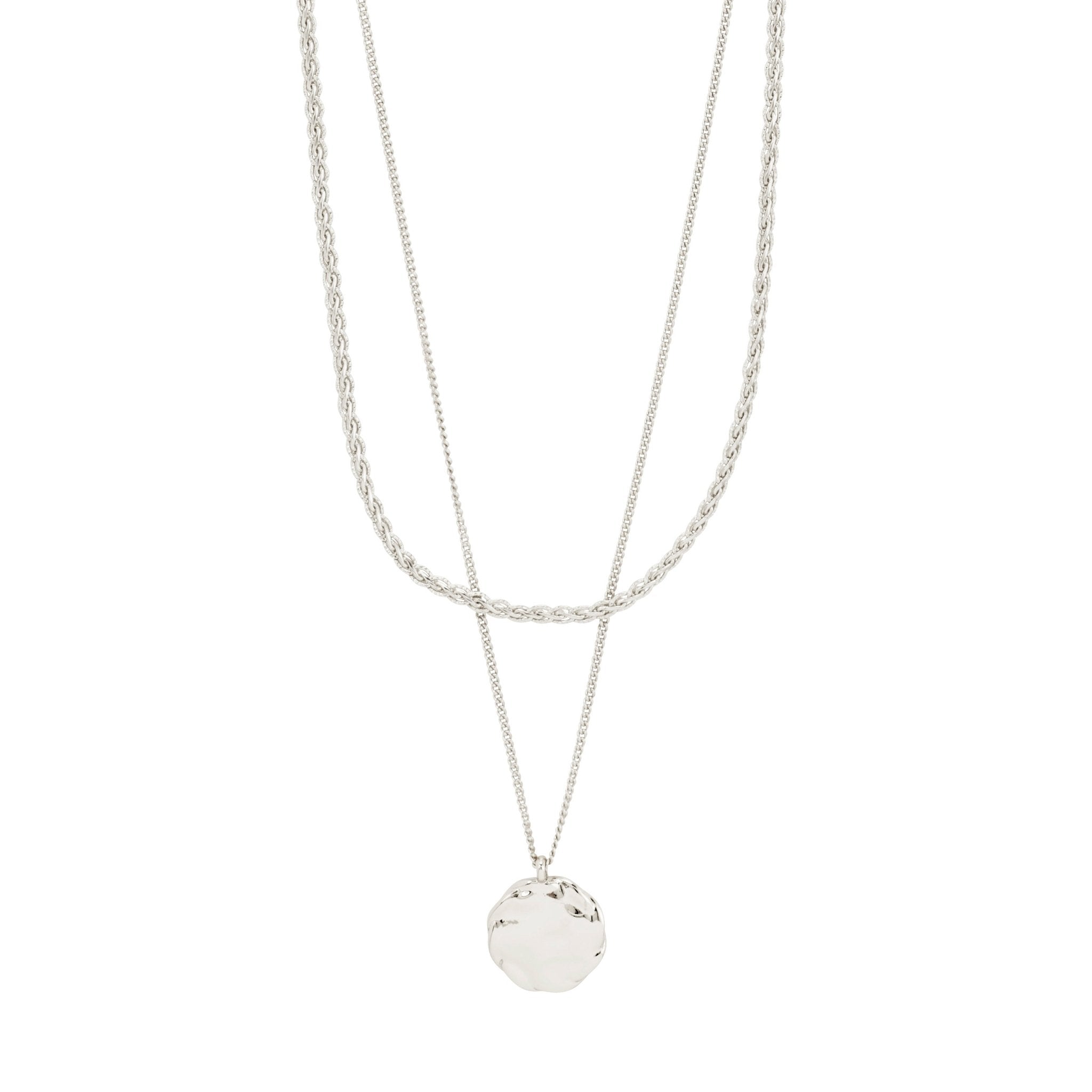 Ensemble de colliers 2-en-1 plaqué argent, double chaîne et pendentif rond