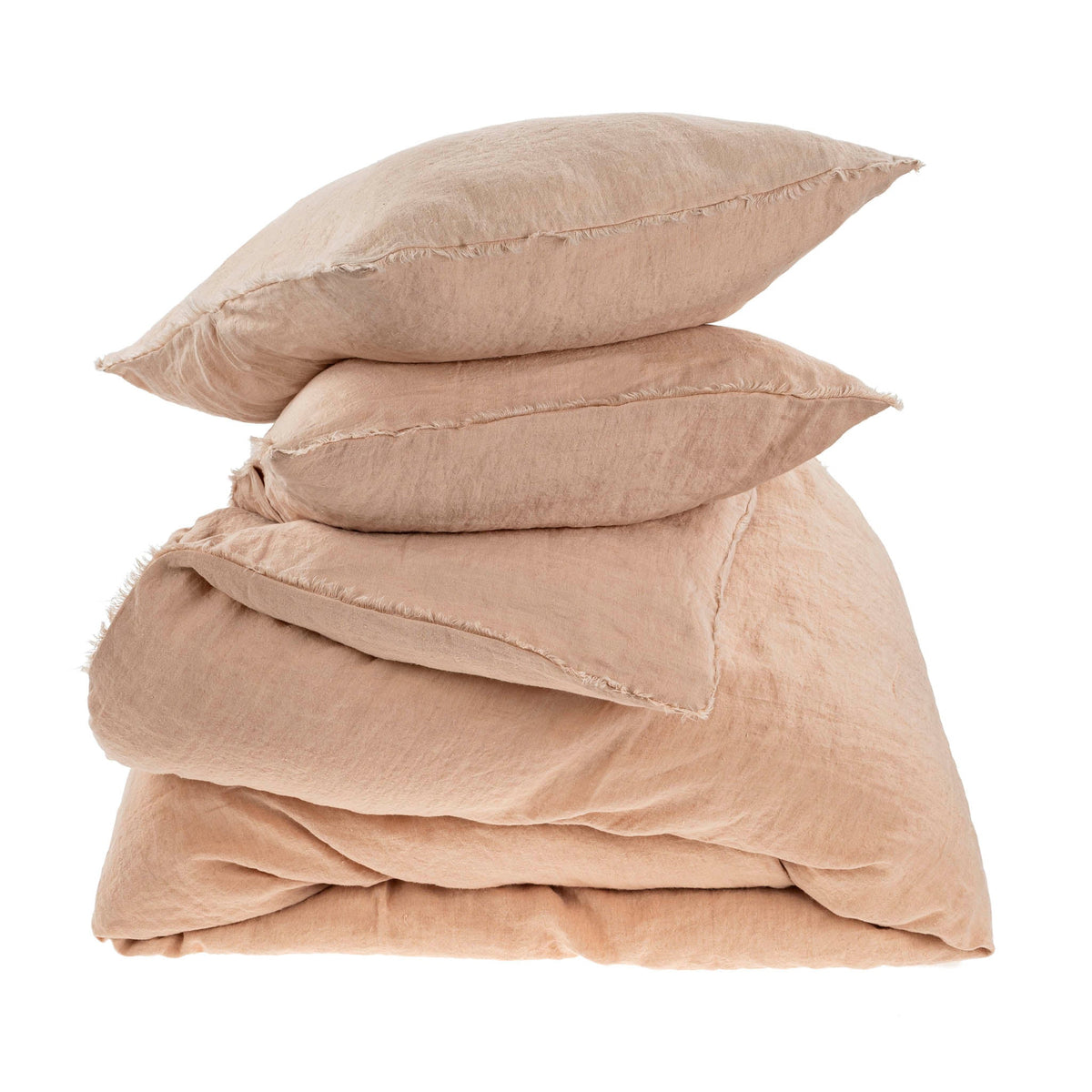 Ensemble de literie en lin beige rosé, housses et taies empilées