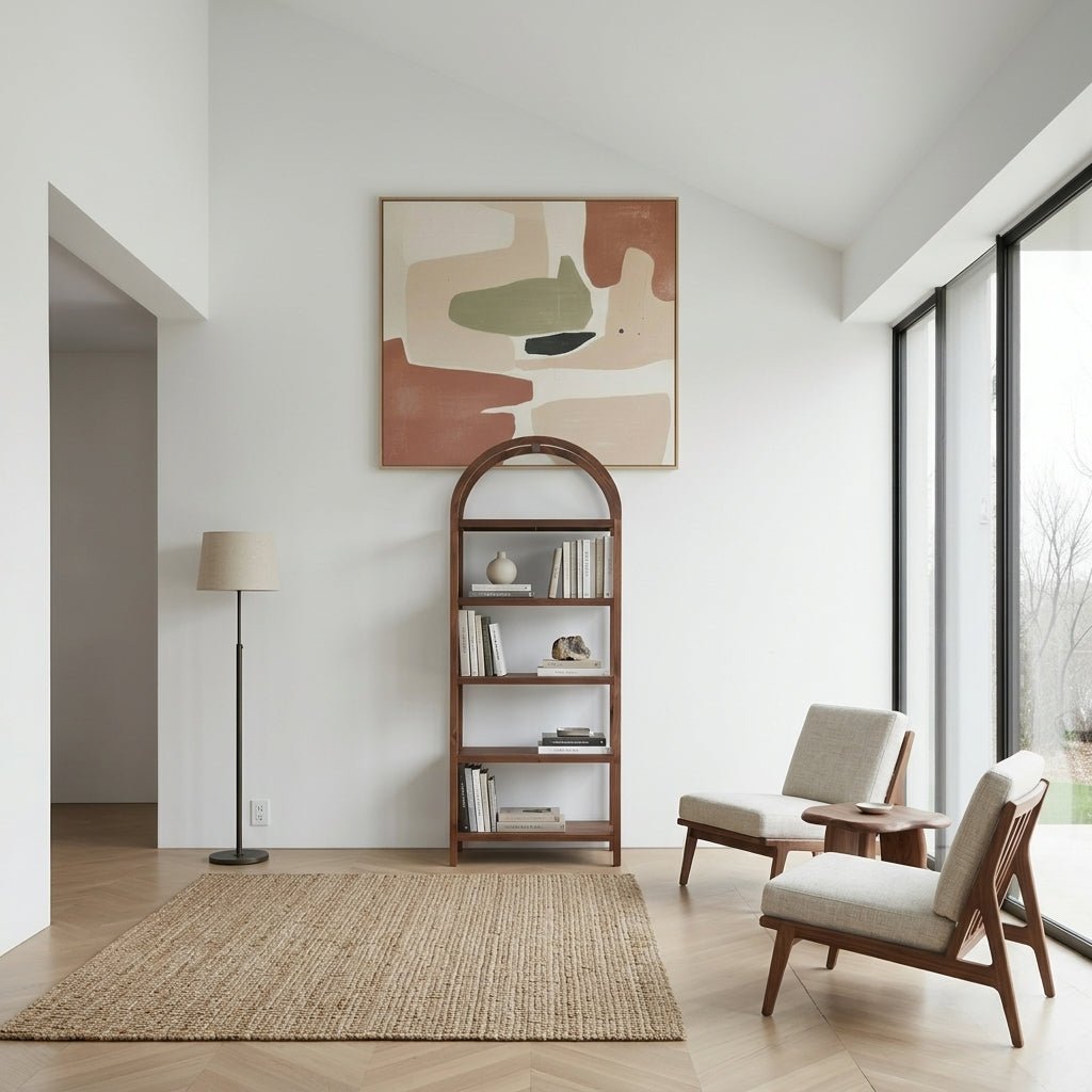 Bibliothèque Esenler en chêne blanc | Arche moderne | Étagères ouvertes | Fait à la main