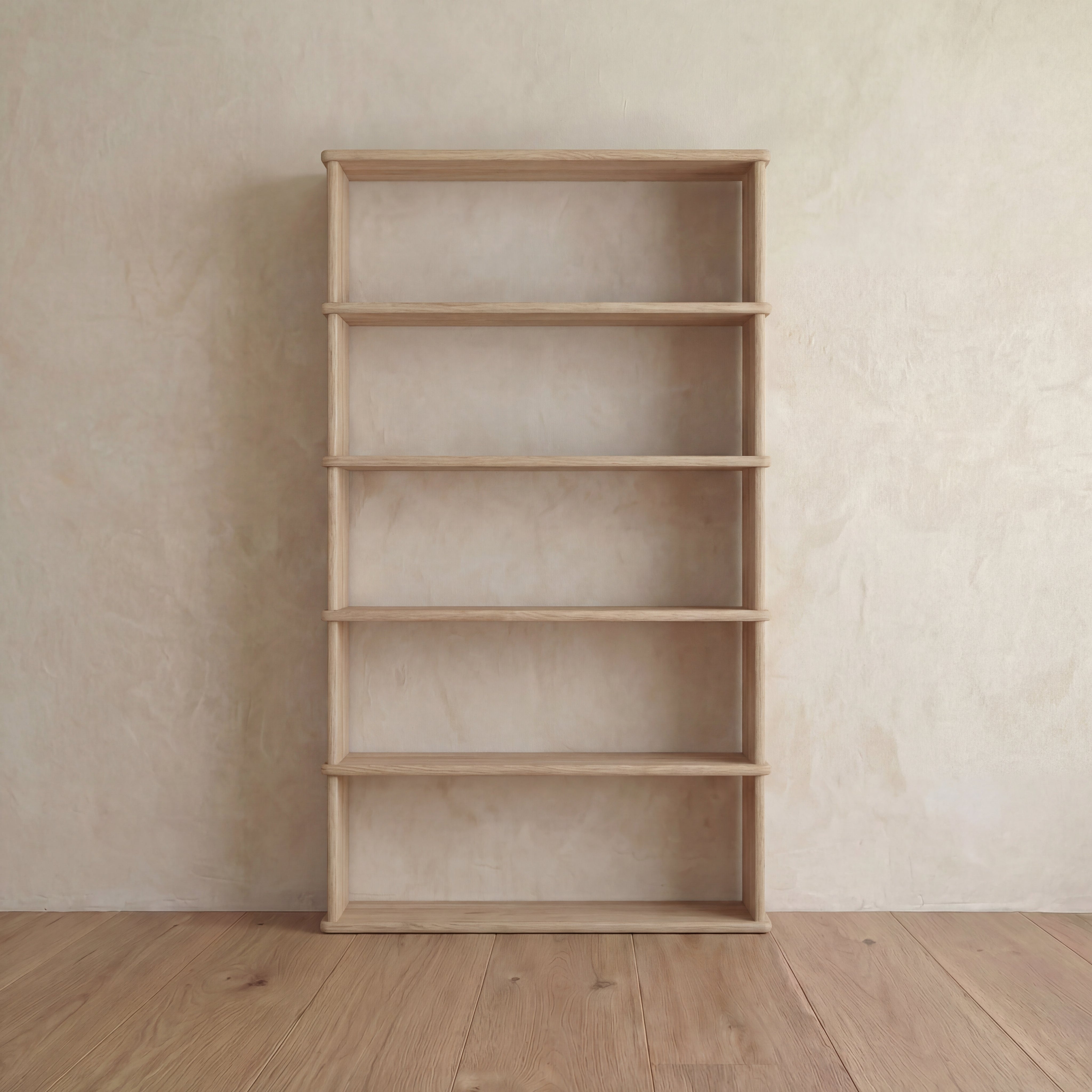 Bibliothèque 5 étagères en Chêne Massif | Fait à la main | Finition Chêne Blanc