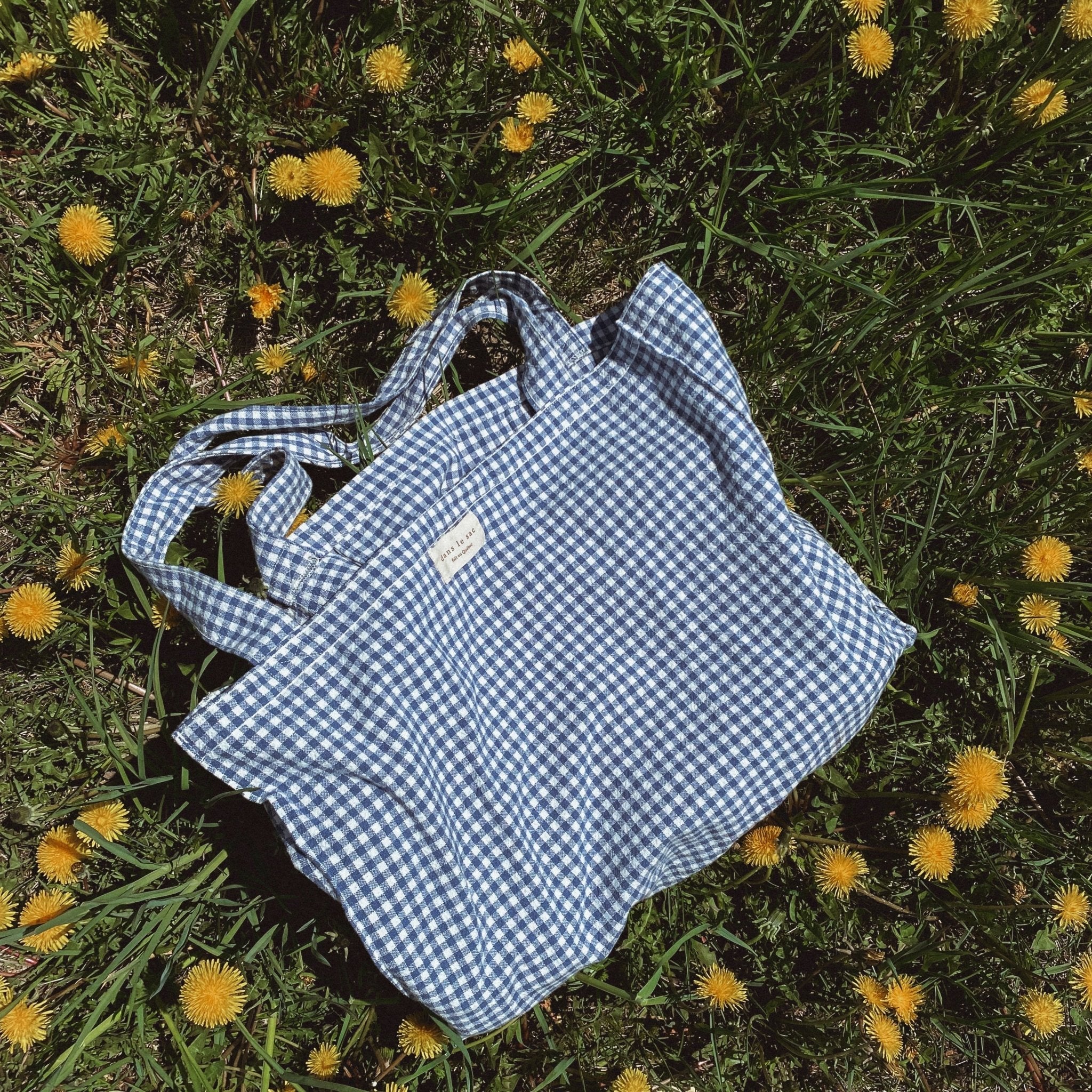 Fourre - tout en coton biologique - Collection Vichy - Les Trouvailles de Justinesac réutilisableDans Le SacMarine