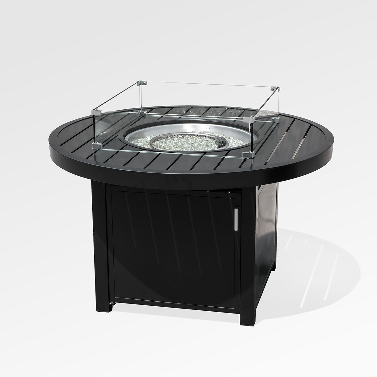 Foyer extérieur rond | Aluminium noir avec pare - vent et housse - Les Trouvailles de JustineAccessoriesEncloverYes