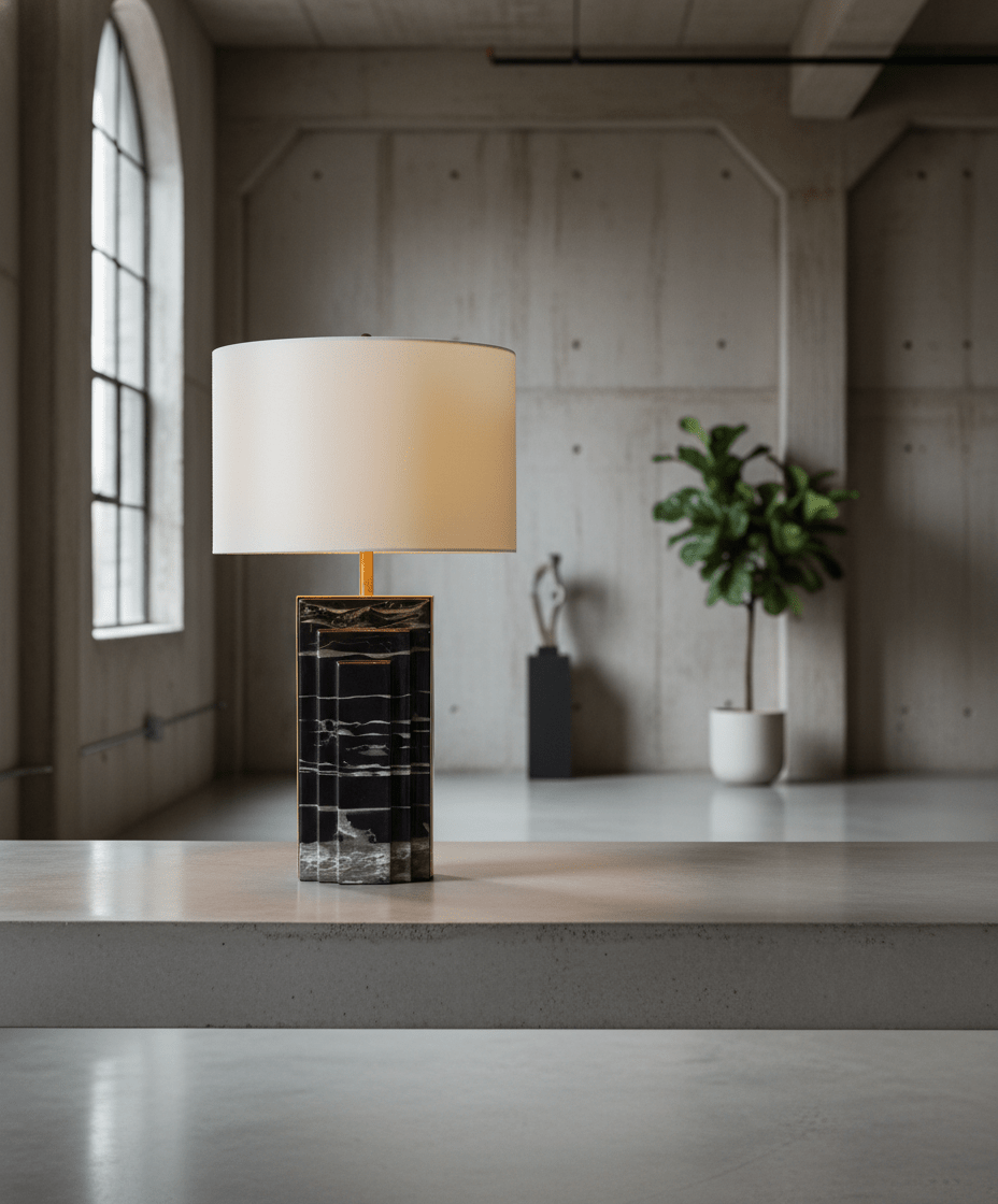 Lampe de table en marbre naturel Grayson avec abat-jour gris sur gris contemporain