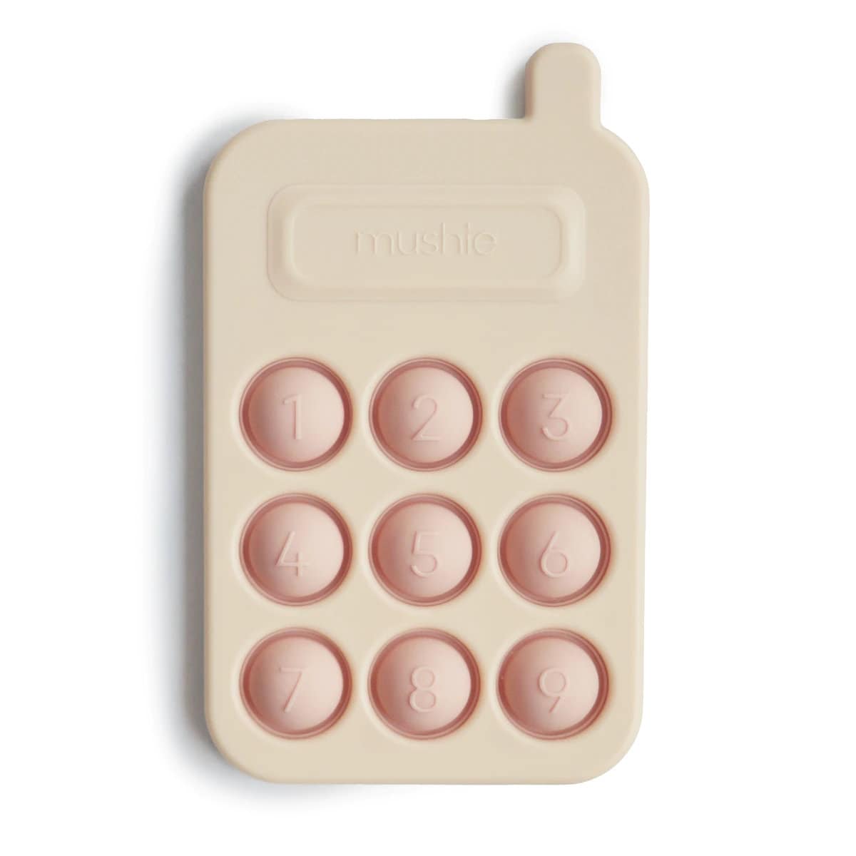 Jouet téléphone sensoriel à bulles pour bébé en silicone Bloom & Bounce rose