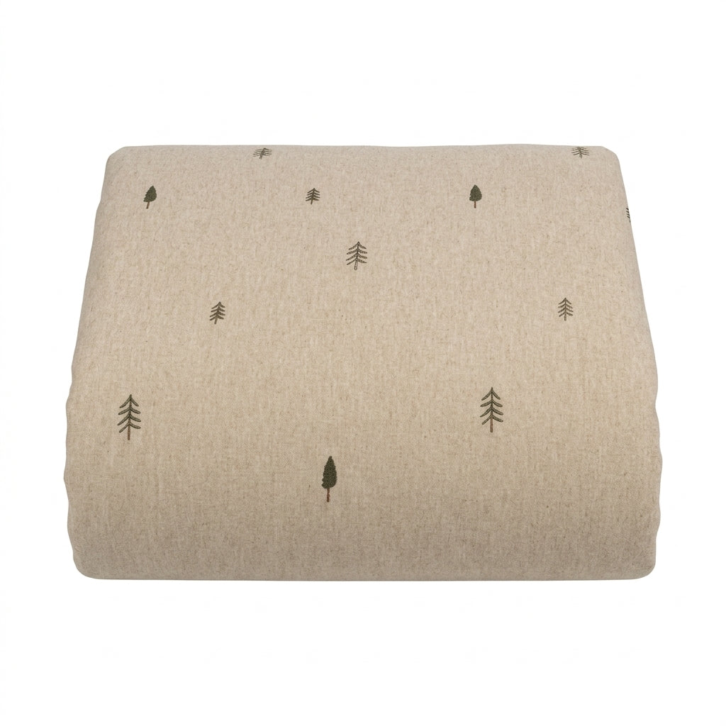 Ensemble de housse de couette naturel avec sapins brodés Papou