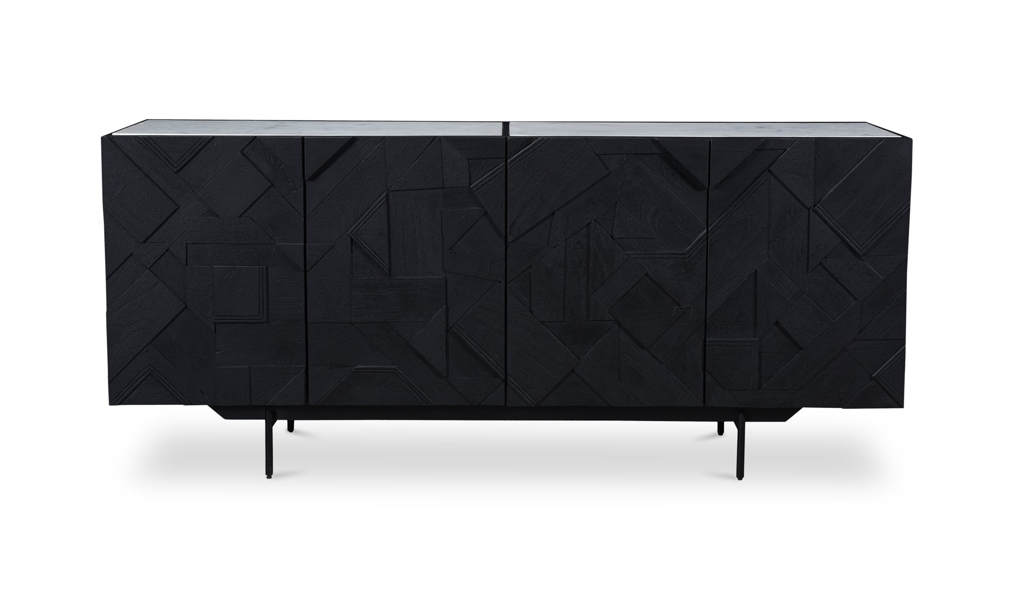 Buffet Kallista noir avec plateau en marbre blanc contemporain