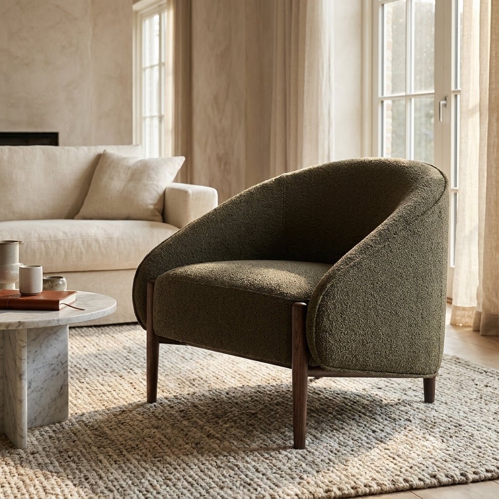 Fauteuil d’appoint Kestrel | Dossier enveloppant | Cadre noyer foncé | Fabrication artisanale