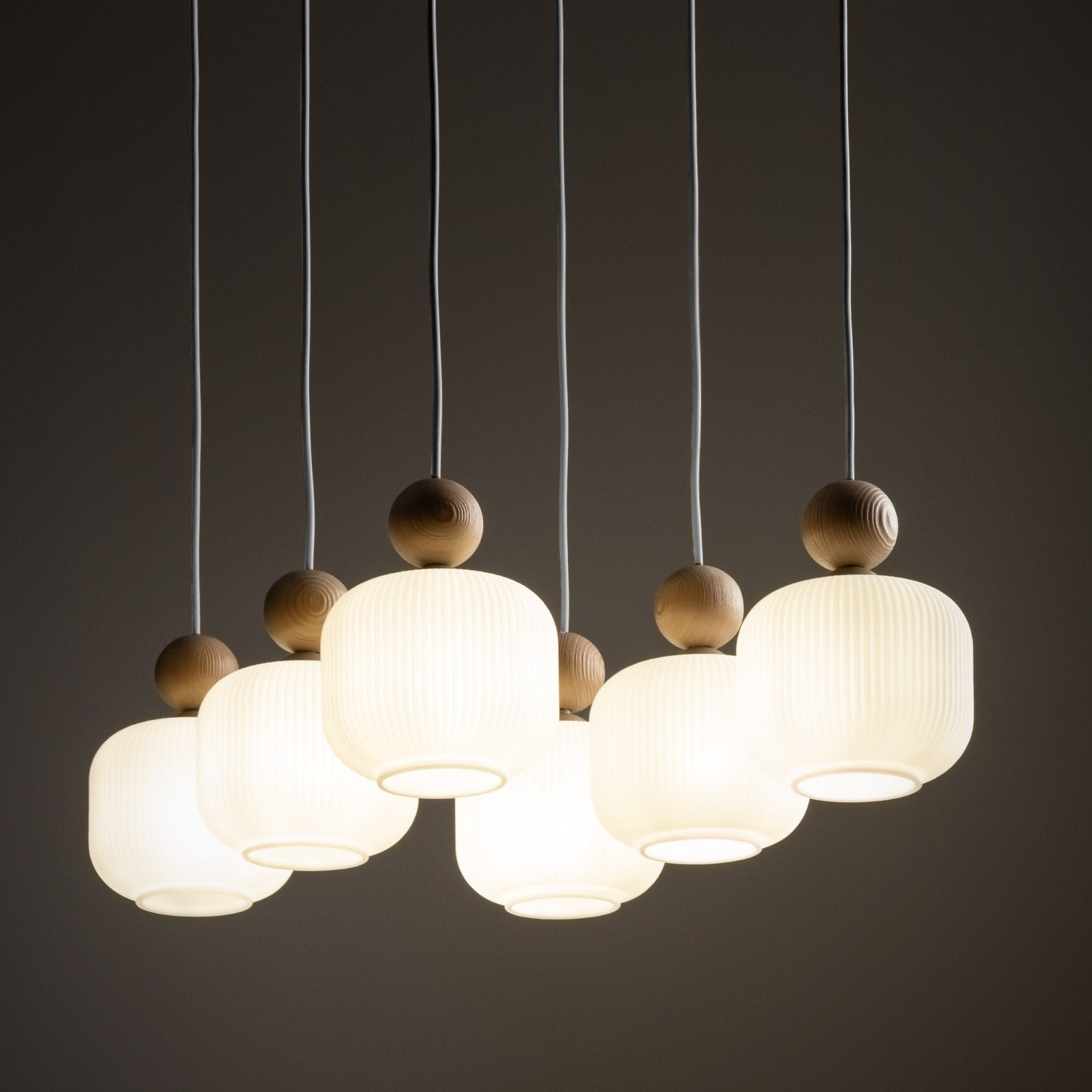 Lampe à Suspension Scandinave Ballo 6 | Verre Soufflé et Bois Naturel - Les Trouvailles de JustineLumoCrafts