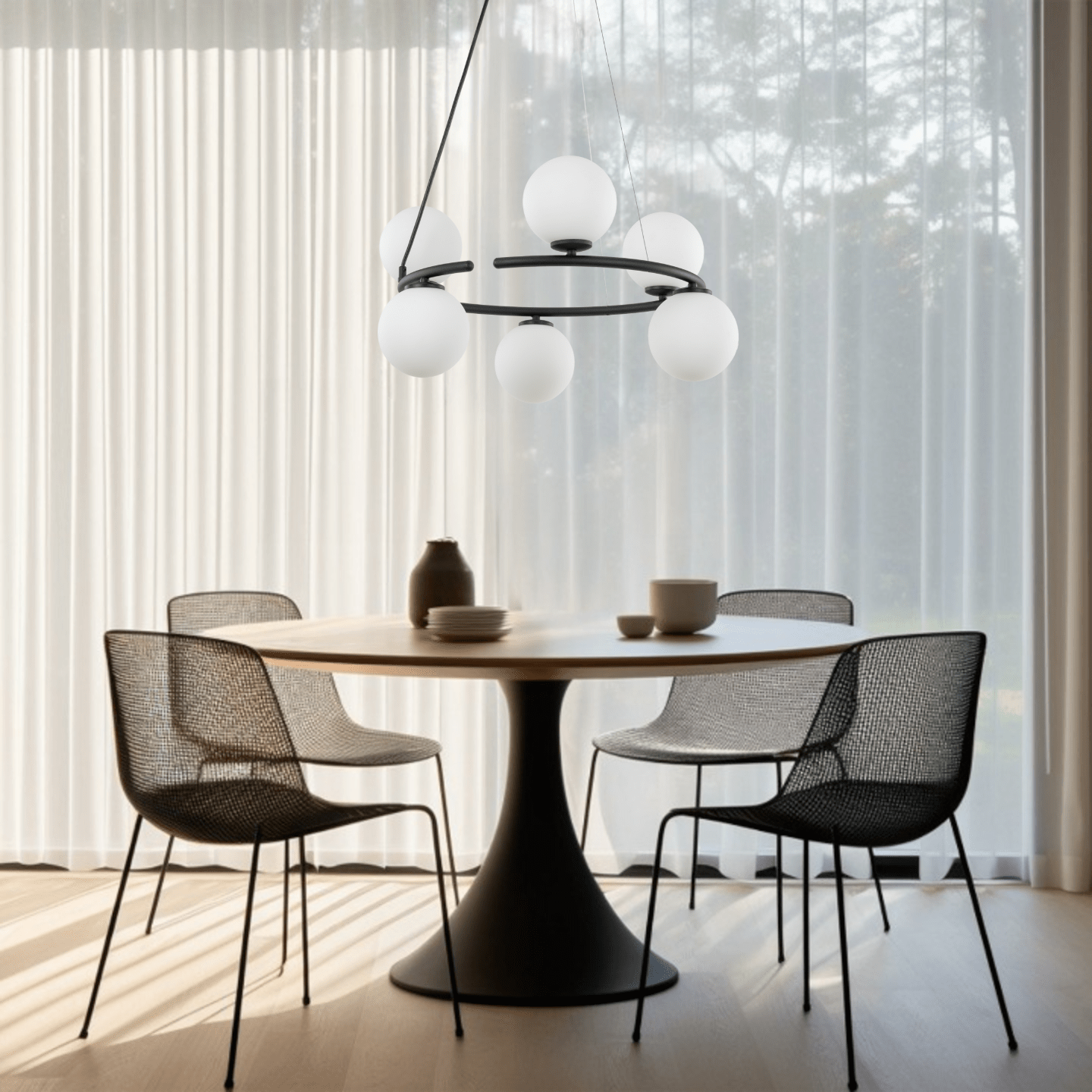 Lampe Suspendue ANABELLE Scandinave 6 Lumières | Suspension Élégante en Verre et Métal - Les Trouvailles de JustineLumoCrafts