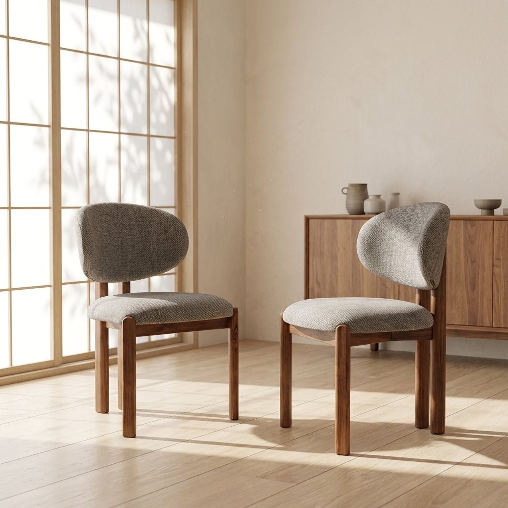 Ensemble de 2 chaises de salle à manger Liana | Tissu taupe | Pieds finition noyer