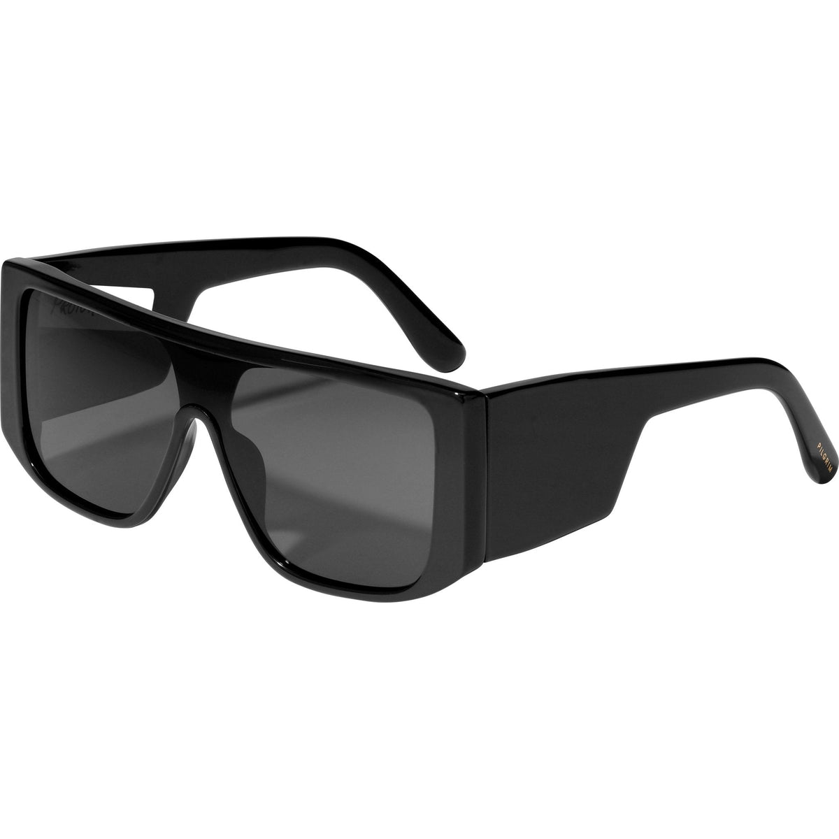Lunettes de soleil JOHARI noires Pilgrim avec monture surdimensionnée, verres foncés et matériaux recyclés.