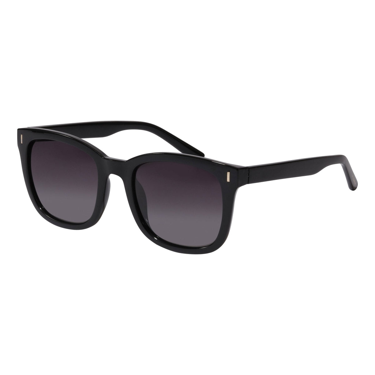 Lunettes de soleil KATYA noires Pilgrim avec détails argentés, fabriquées en plastique marin recyclé et offrant une protection UV400.
