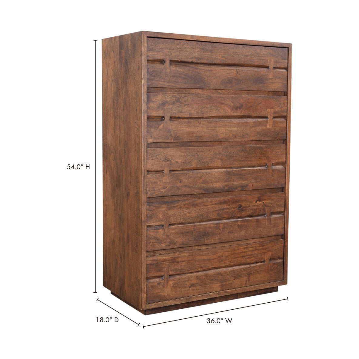 Commode Mahajanga | Acacia massif | 5 tiroirs | Finition brun chaud