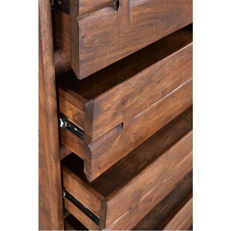 Commode Mahajanga | Acacia massif | 5 tiroirs | Finition brun chaud