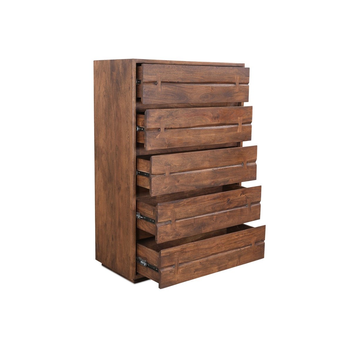 Commode Mahajanga | Acacia massif | 5 tiroirs | Finition brun chaud