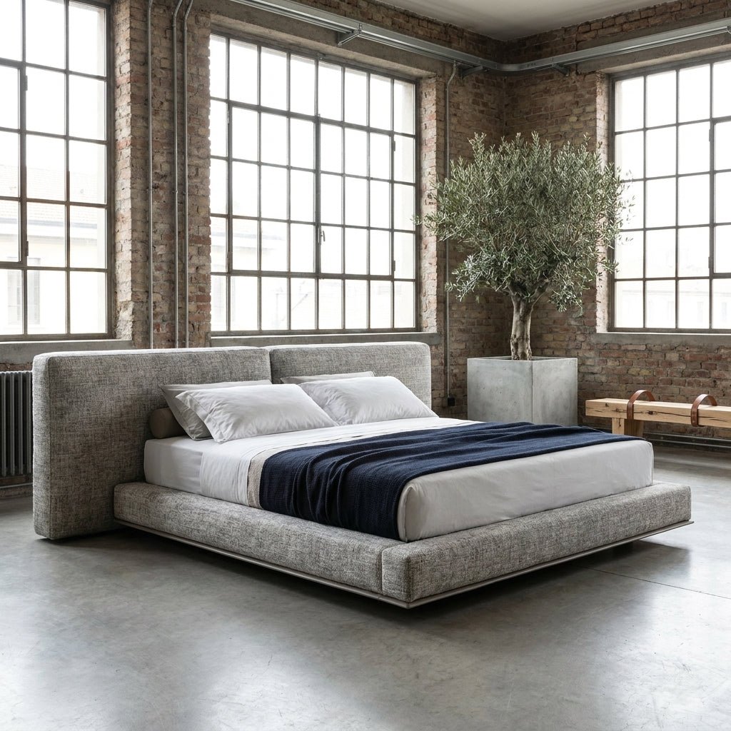 Lit King Martin Rembourré | Bois massif | Lin premium | Style contemporain luxueux