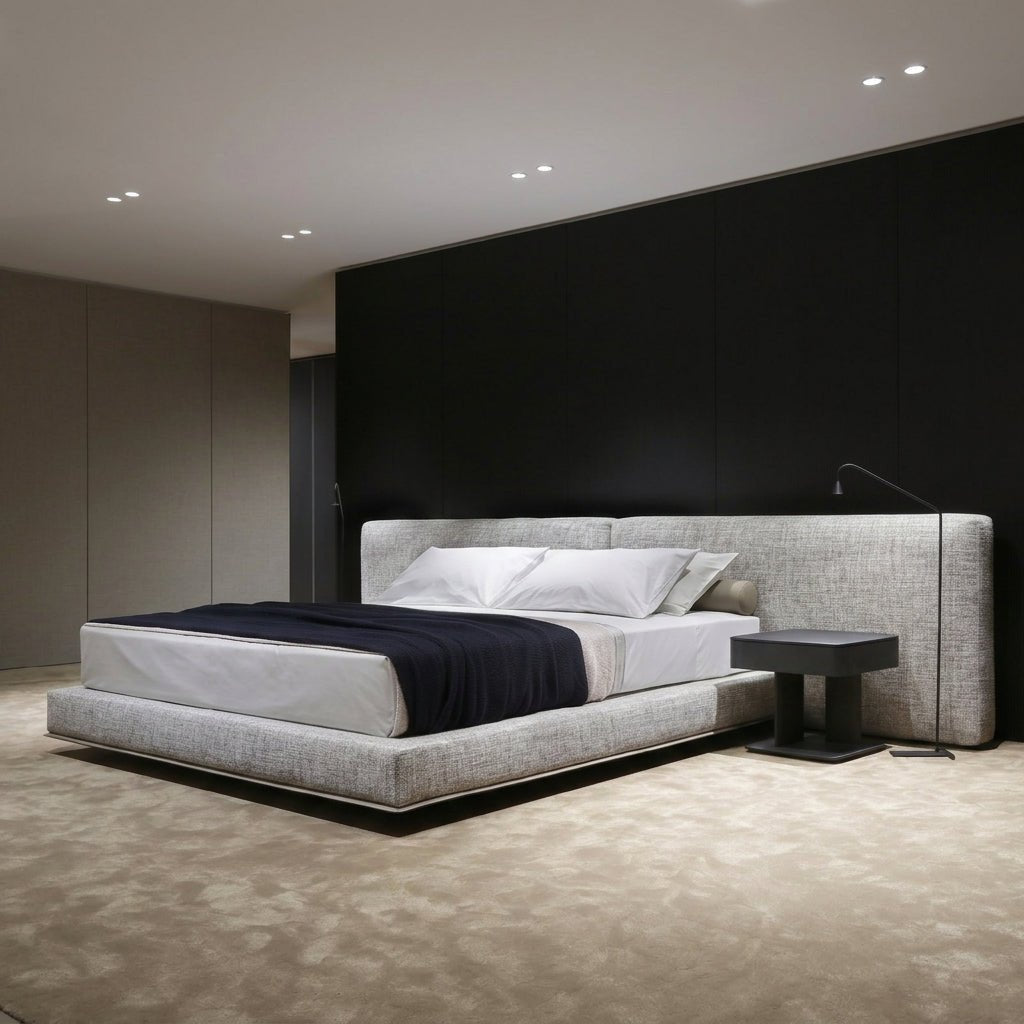 Lit King Martin Rembourré | Bois massif | Lin premium | Style contemporain luxueux