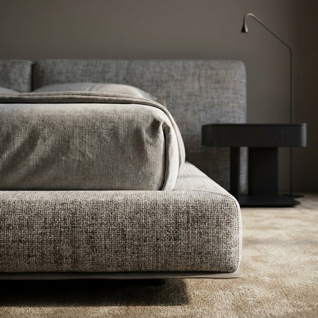 Lit King Martin Rembourré | Bois massif | Lin premium | Style contemporain luxueux