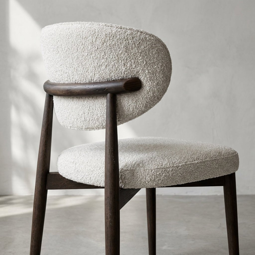 Chaise ou tabouret Nora | Tissu ivoire | Pieds fini noyer foncé